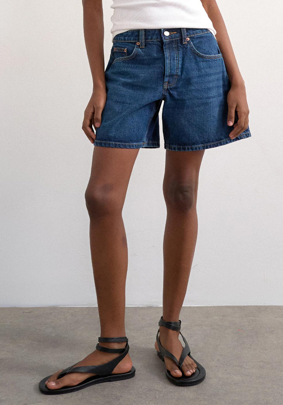 Topshop Vigga High Rise Denim Shorts With Zip Fastening - Blue Denim 1 Shaws Department Stores