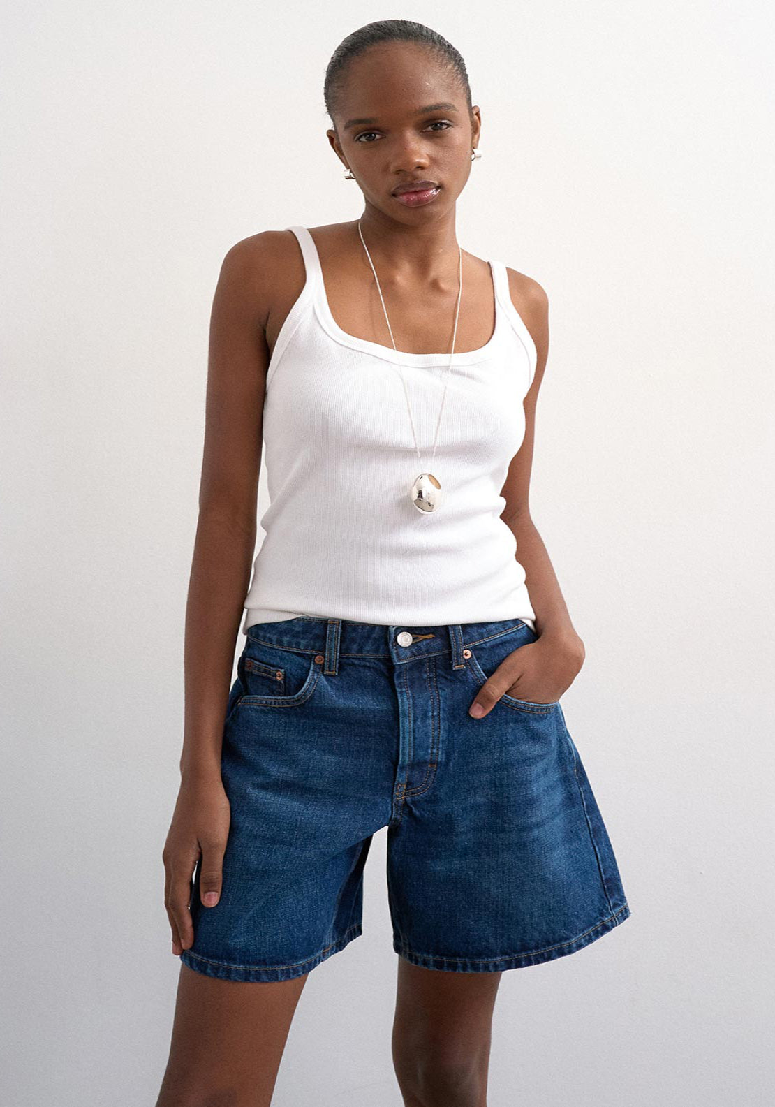 Topshop Vigga High Rise Denim Shorts With Zip Fastening - Blue Denim 3 Shaws Department Stores
