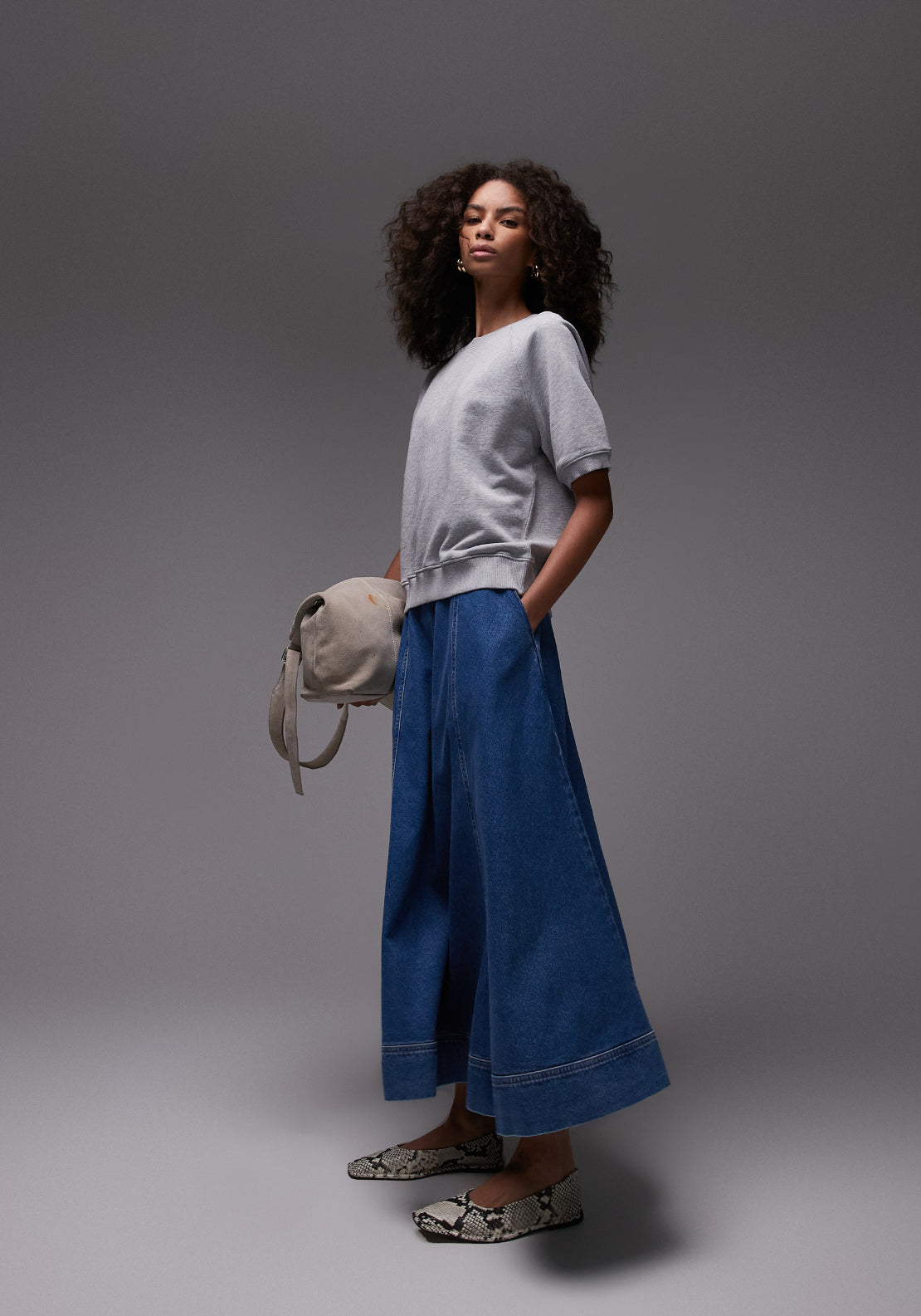 Topshop Elina High Rise Ankle Denim Skirt - Blue Denim 1 Shaws Department Stores