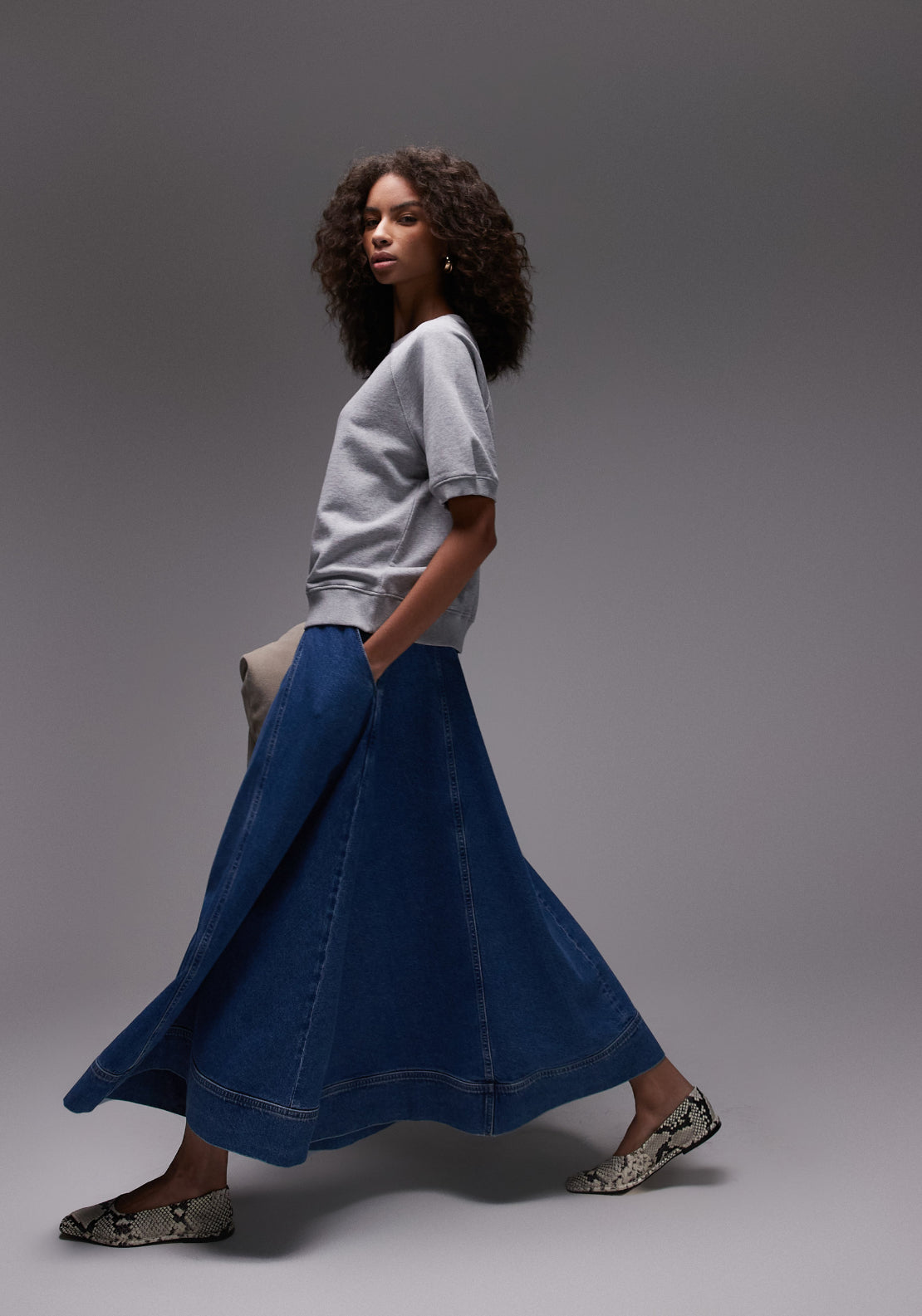 Topshop Elina High Rise Ankle Denim Skirt - Blue Denim 5 Shaws Department Stores
