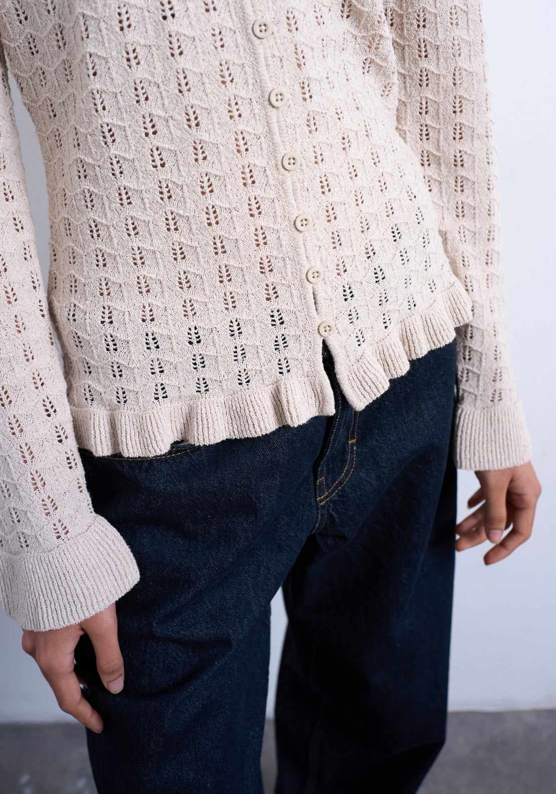 Topshop Emma Frill Long Sleeve Button Pullover - Oatmeal 3 Shaws Department Stores