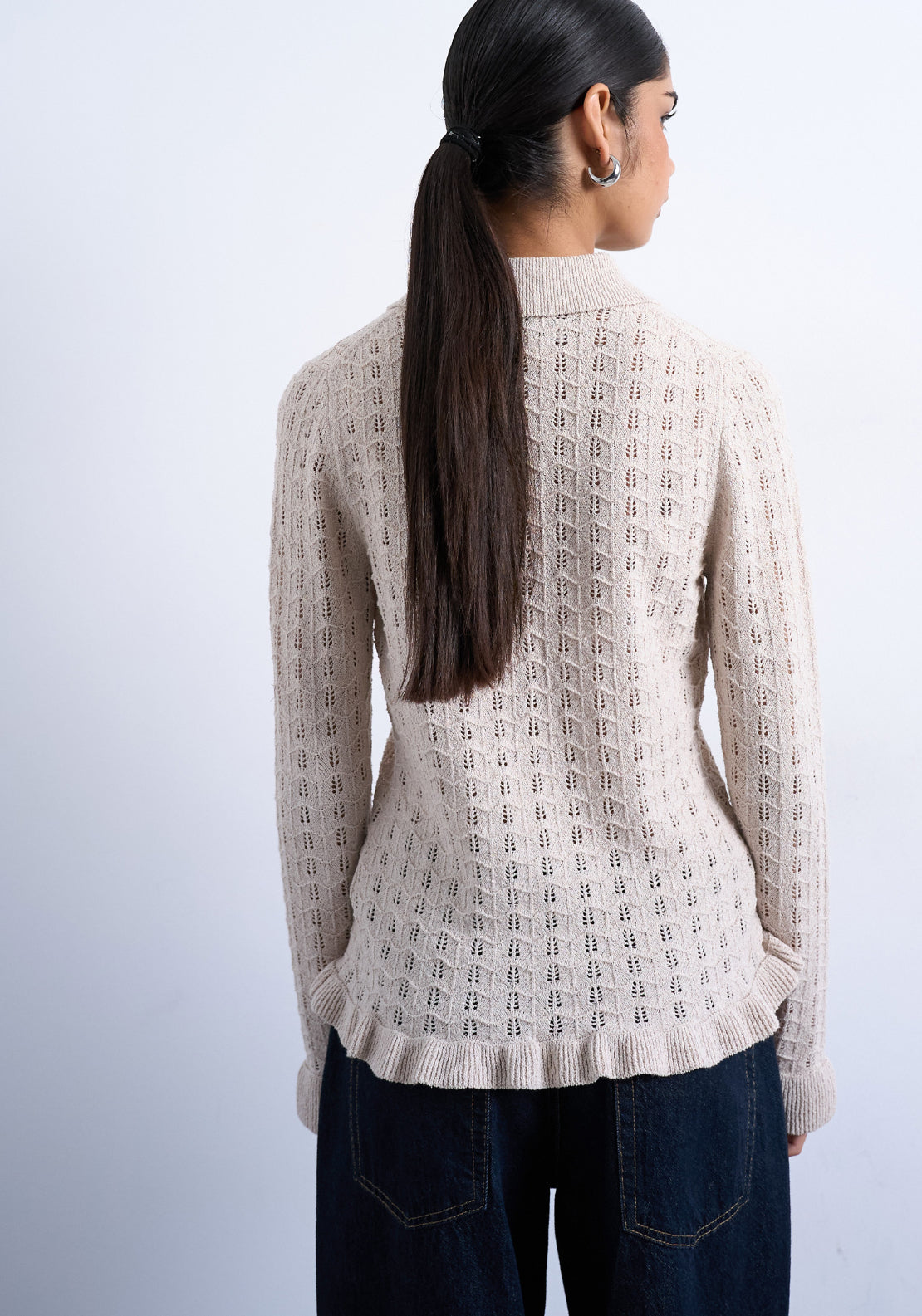 Topshop Emma Frill Long Sleeve Button Pullover - Oatmeal 2 Shaws Department Stores