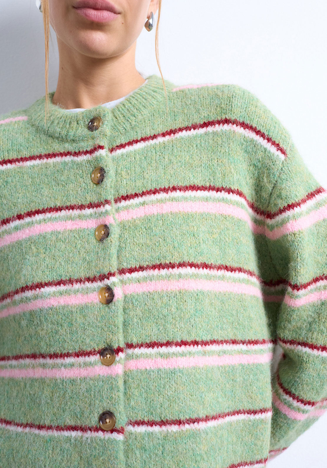 Topshop Caro Stripe Cardigan - Bright Green 3 Shaws Department Stores