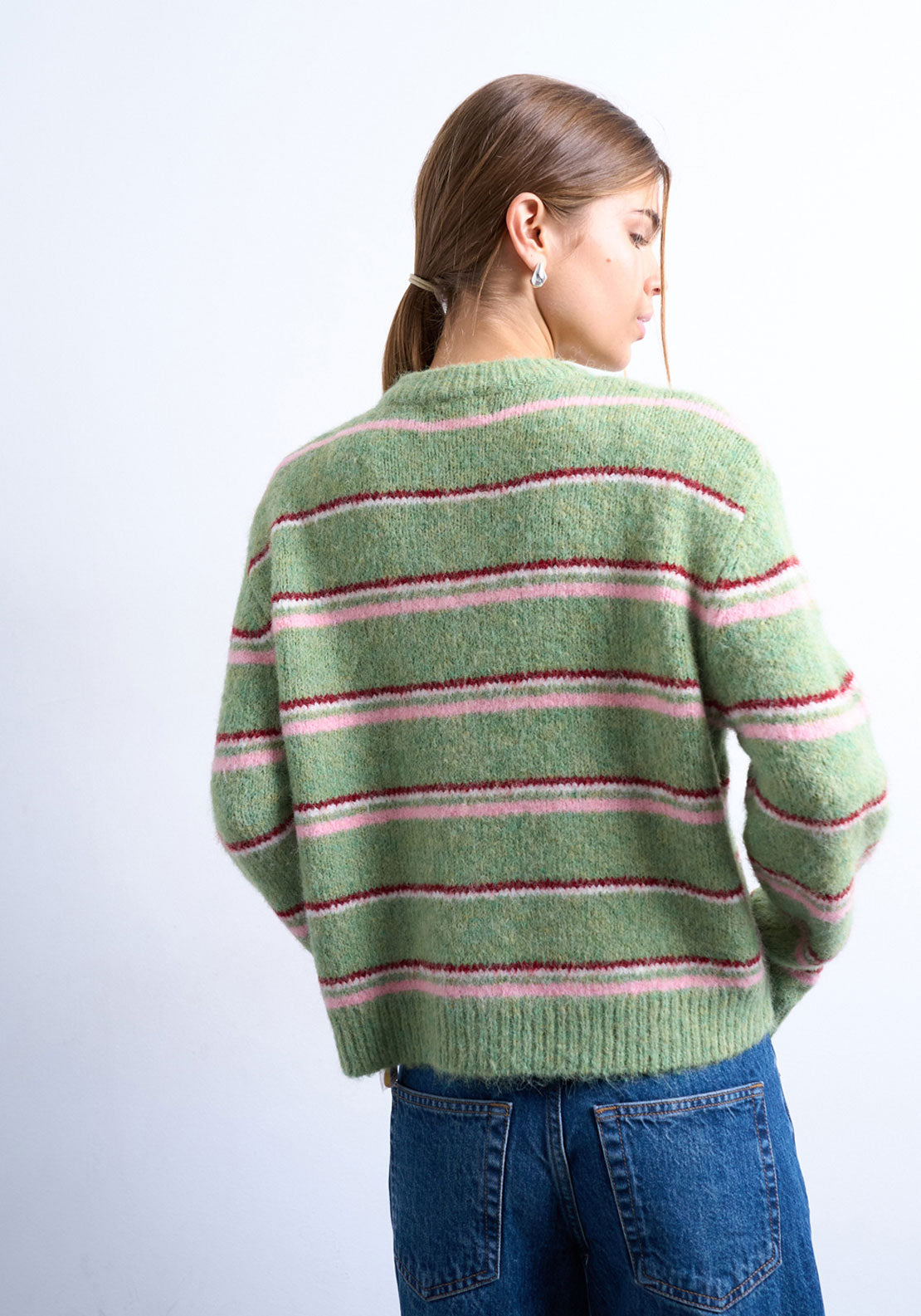 Topshop Caro Stripe Cardigan - Bright Green 2 Shaws Department Stores