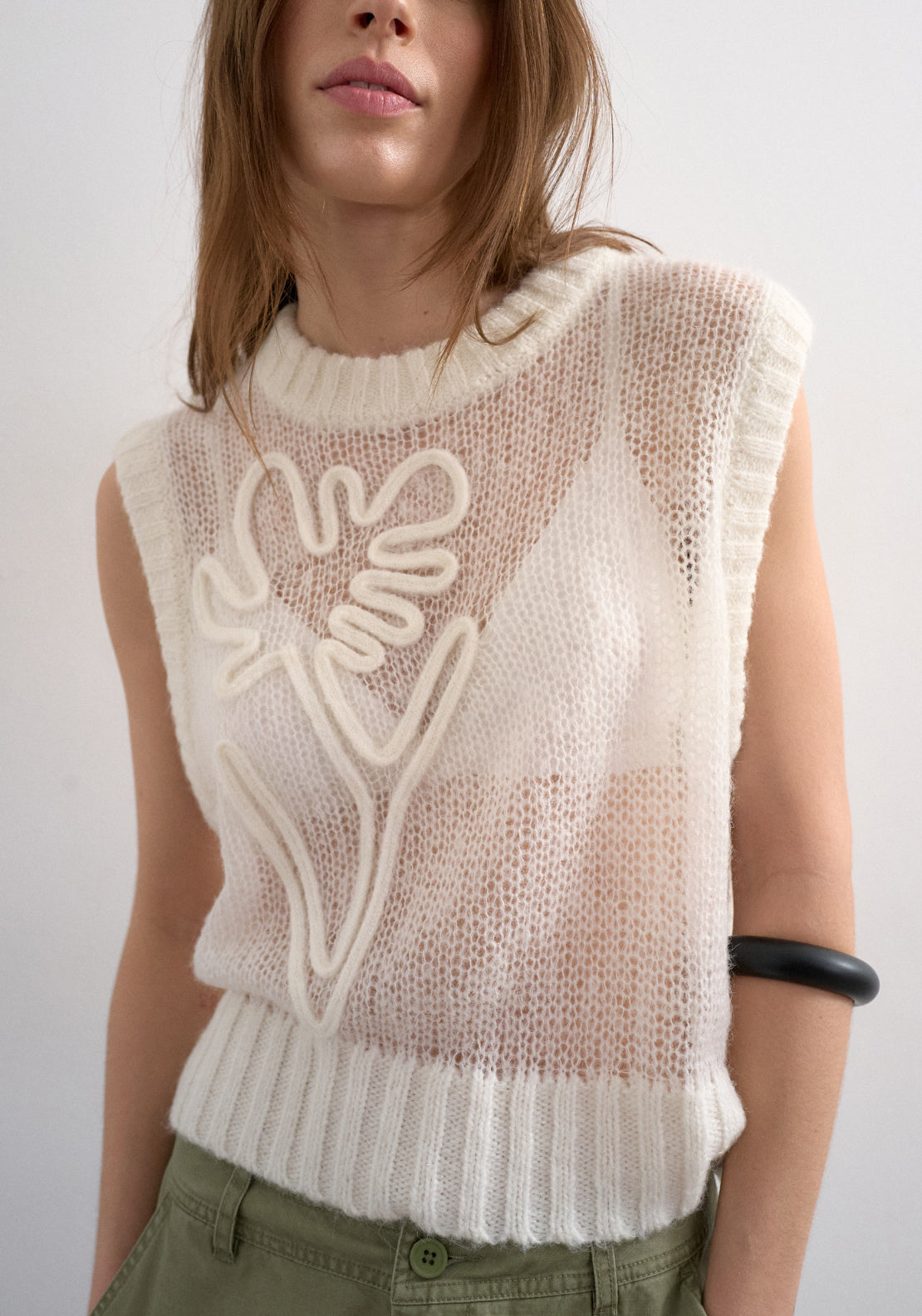 Topshop Josephine Embroidered Sleeveless O-Neck Vest - White 1 Shaws Department Stores