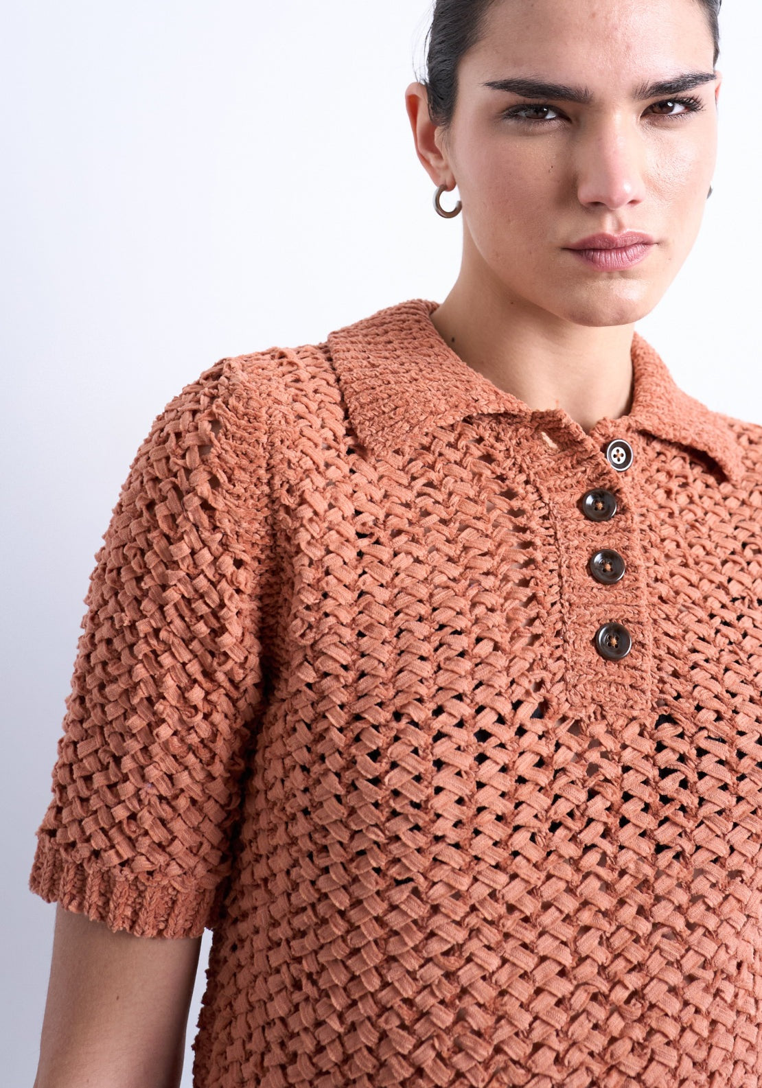 Topshop Alice Short Sleeve Polo Pullover - Rust 3 Shaws Department Stores