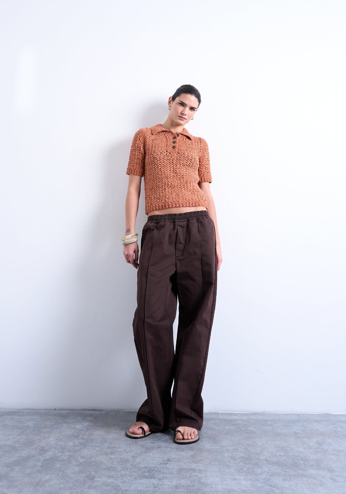 Topshop Alice Short Sleeve Polo Pullover - Rust 4 Shaws Department Stores