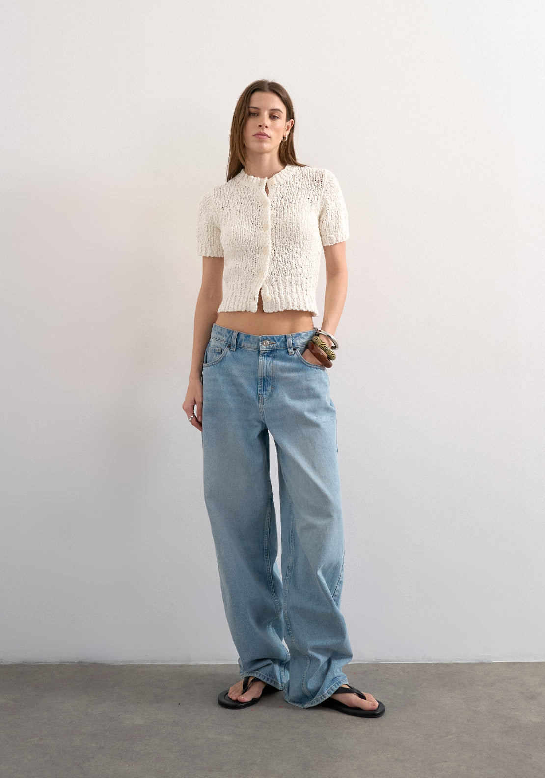 Topshop Ivy Short Sleeve Collar Cardigan - Pearled Ivory 4 Shaws Department Stores