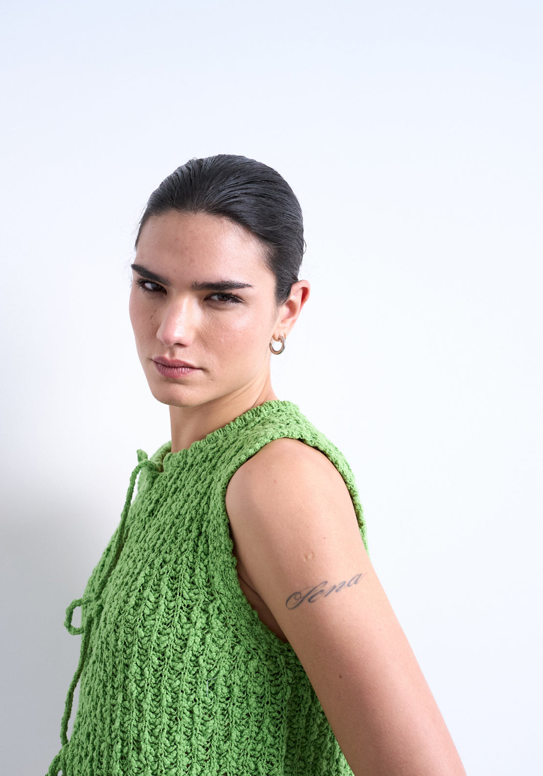 Topshop Caroline Sleeveless Round Neck Tie Vest - Bright Green 3 Shaws Department Stores