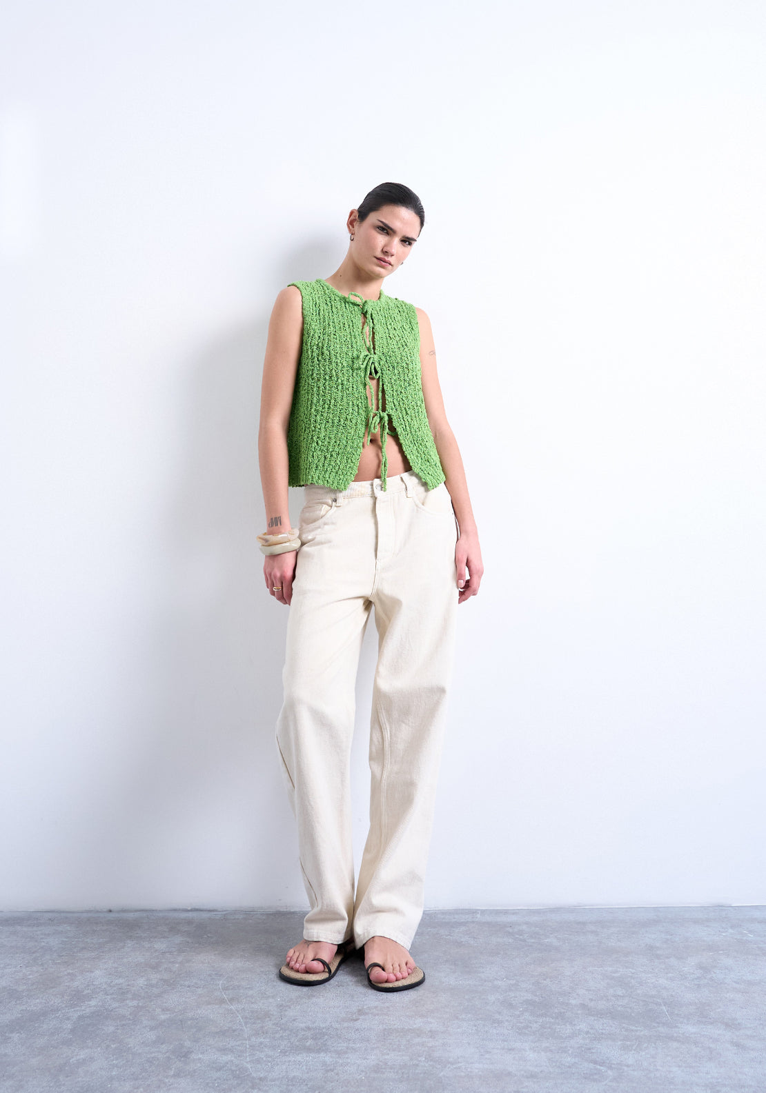 Topshop Caroline Sleeveless Round Neck Tie Vest - Bright Green 4 Shaws Department Stores