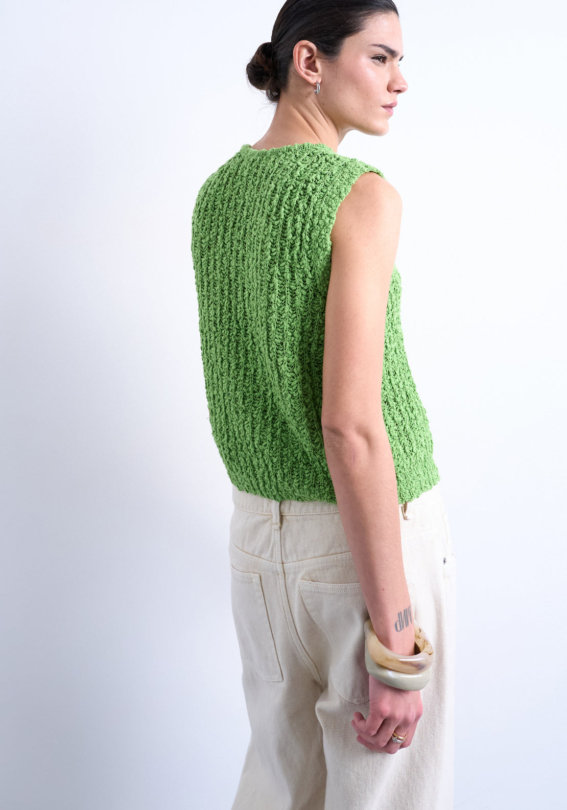 Topshop Caroline Sleeveless Round Neck Tie Vest - Bright Green 2 Shaws Department Stores