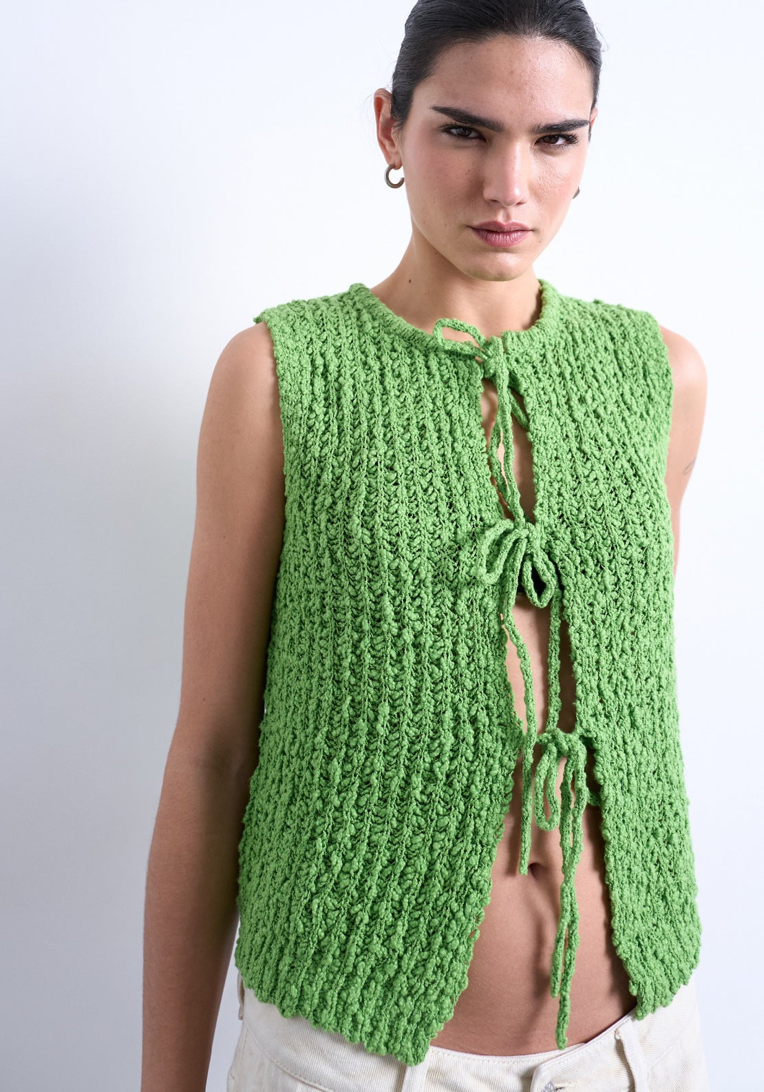 Topshop Caroline Sleeveless Round Neck Tie Vest - Bright Green 1 Shaws Department Stores