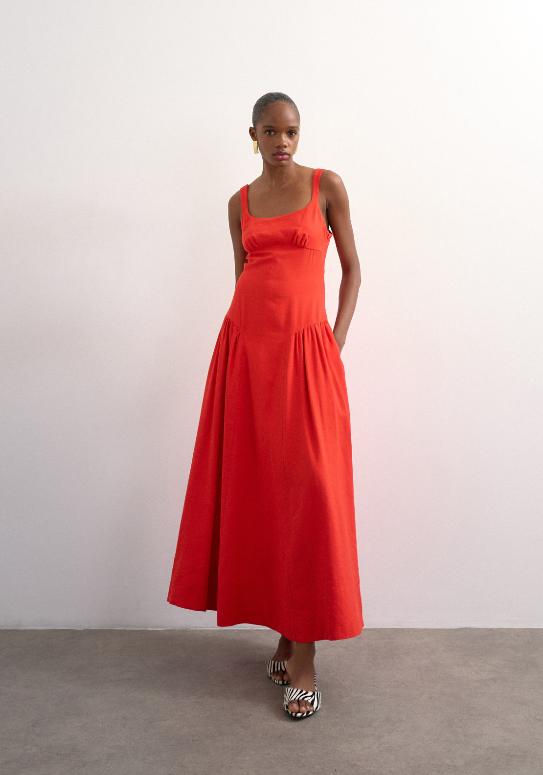 Topshop Viola Sleeveless Maxi Dress - Fiery Red 1 Shaws Department Stores