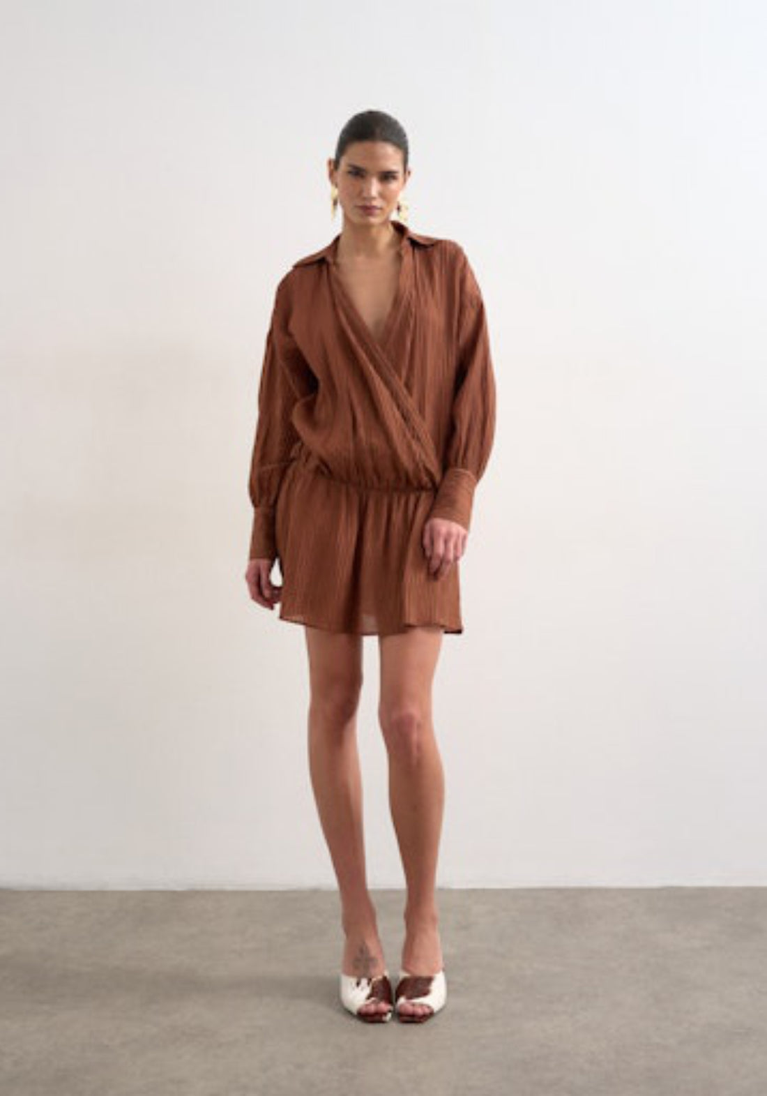long sleeve mini shirt dress Laura Wrap Color:Light Blue and Ivory Green Velvet Dress, Long name-Eve