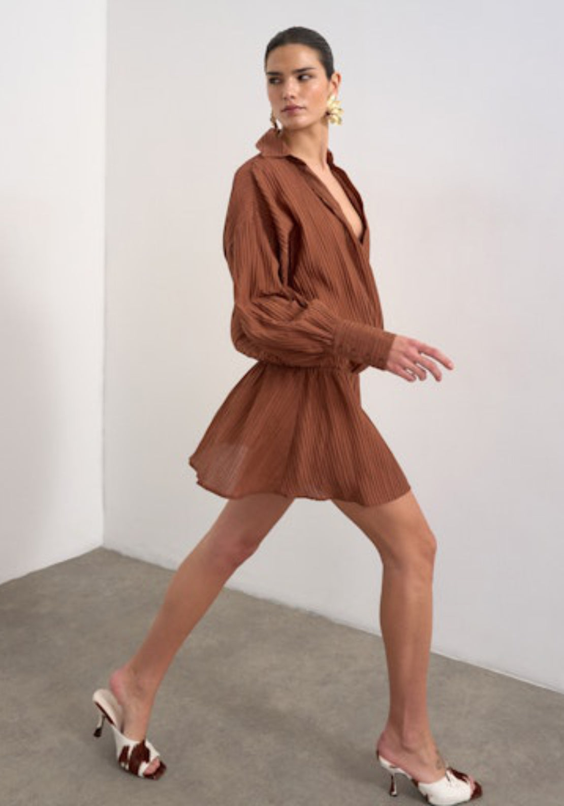 Topshop Laura Long Sleeve Wrap Mini Shirt Dress - Rust 4 Shaws Department Stores