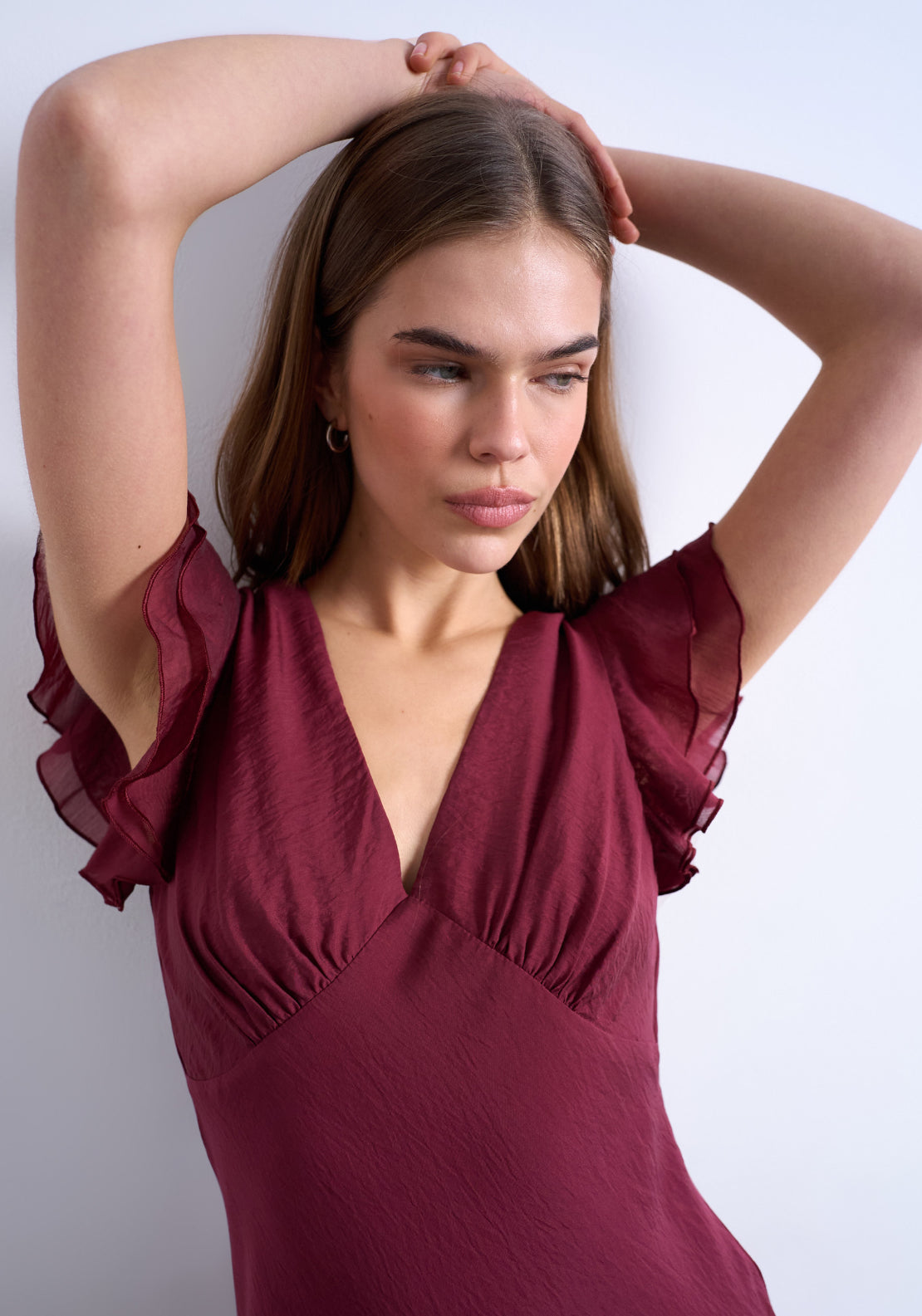 Topshop Saga Short Sleeve Maxi Dress - Oxblood Red 3 Shaws Department Stores