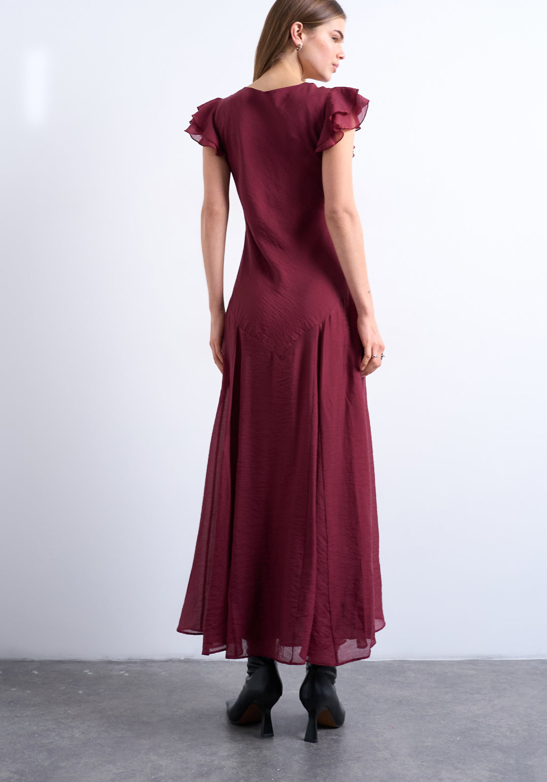 Topshop Saga Short Sleeve Maxi Dress - Oxblood Red 2 Shaws Department Stores