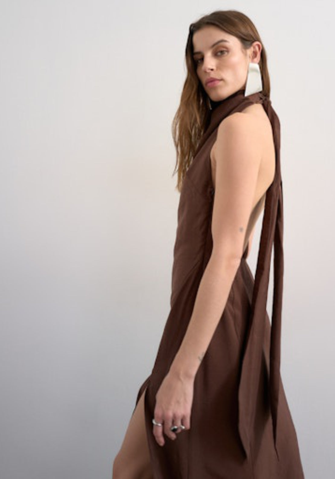 Topshop Gry Sleeveless Halterneck Maxi Dress - Chocolate Brown 2 Shaws Department Stores