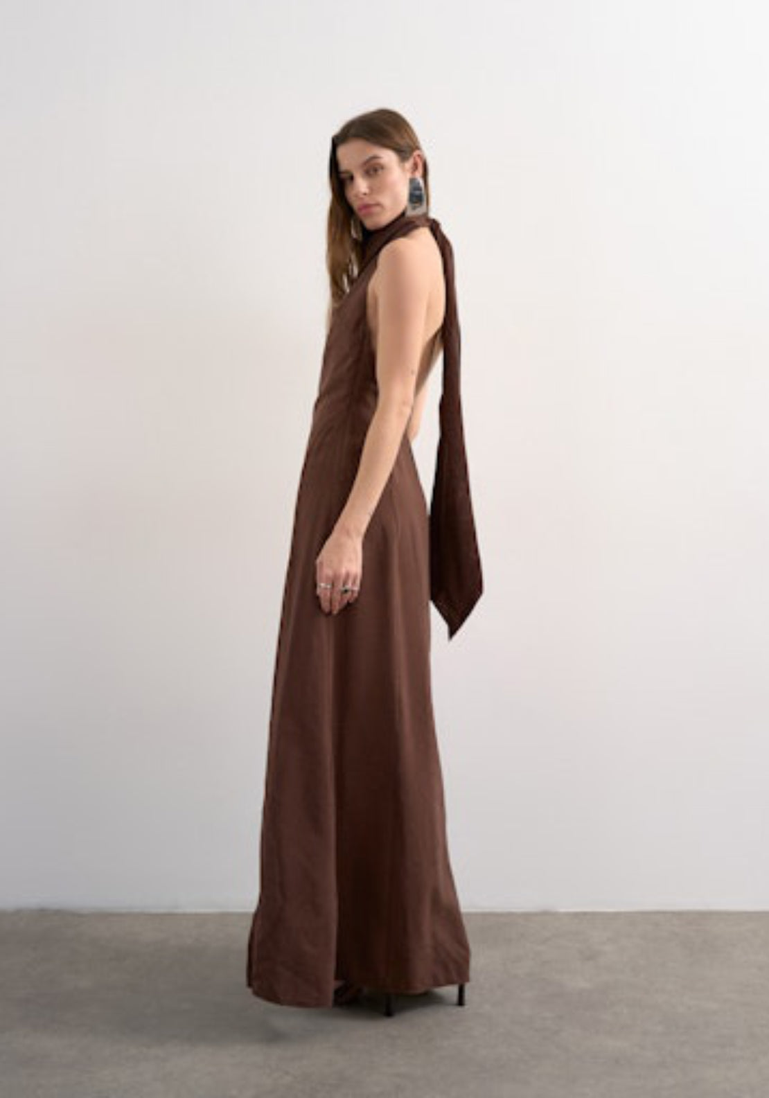 Topshop Gry Sleeveless Halterneck Maxi Dress - Chocolate Brown 4 Shaws Department Stores