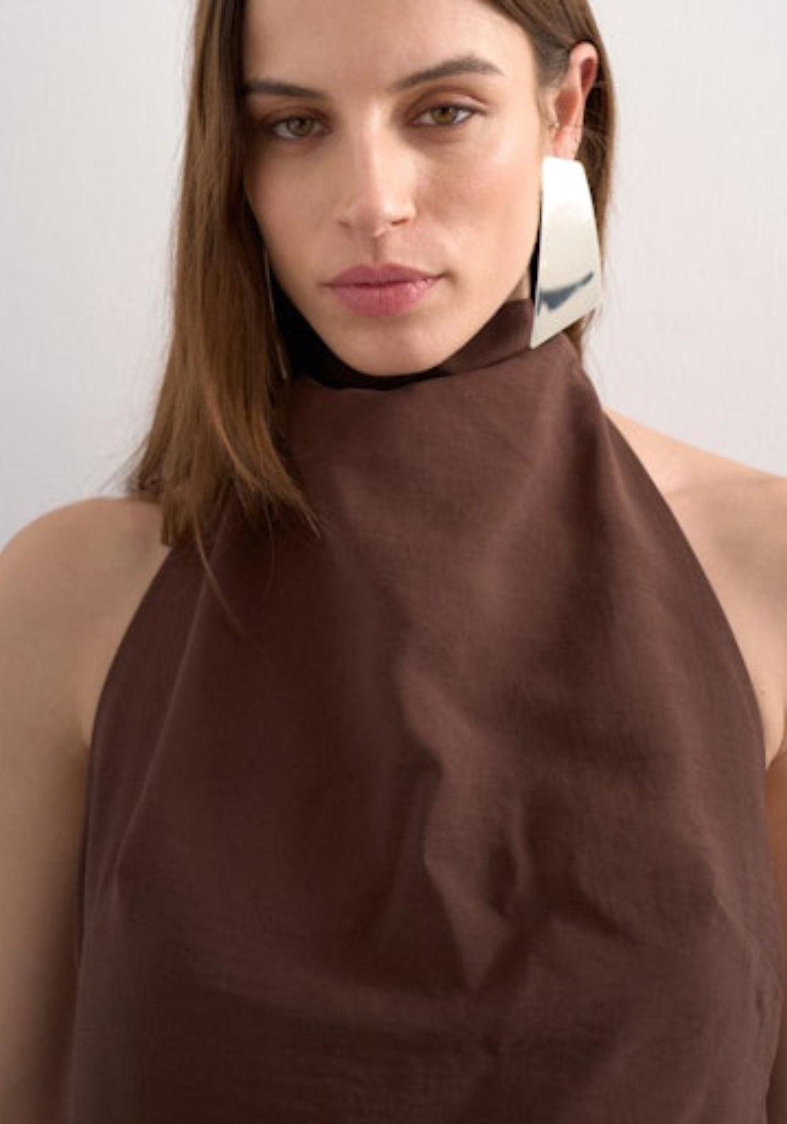 Topshop Gry Sleeveless Halterneck Maxi Dress - Chocolate Brown 3 Shaws Department Stores