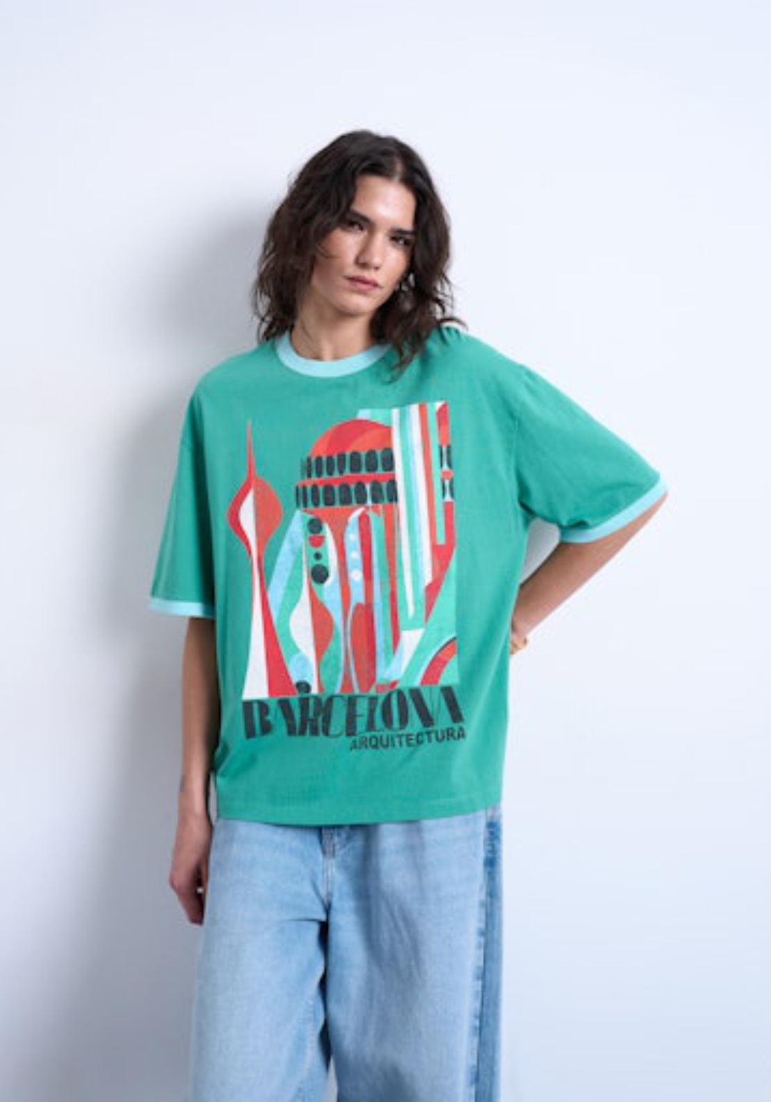 Topshop Emily Short Sleeve Graphic Oversized T-Shirt - Bright Green 1 Shaws Department Stores