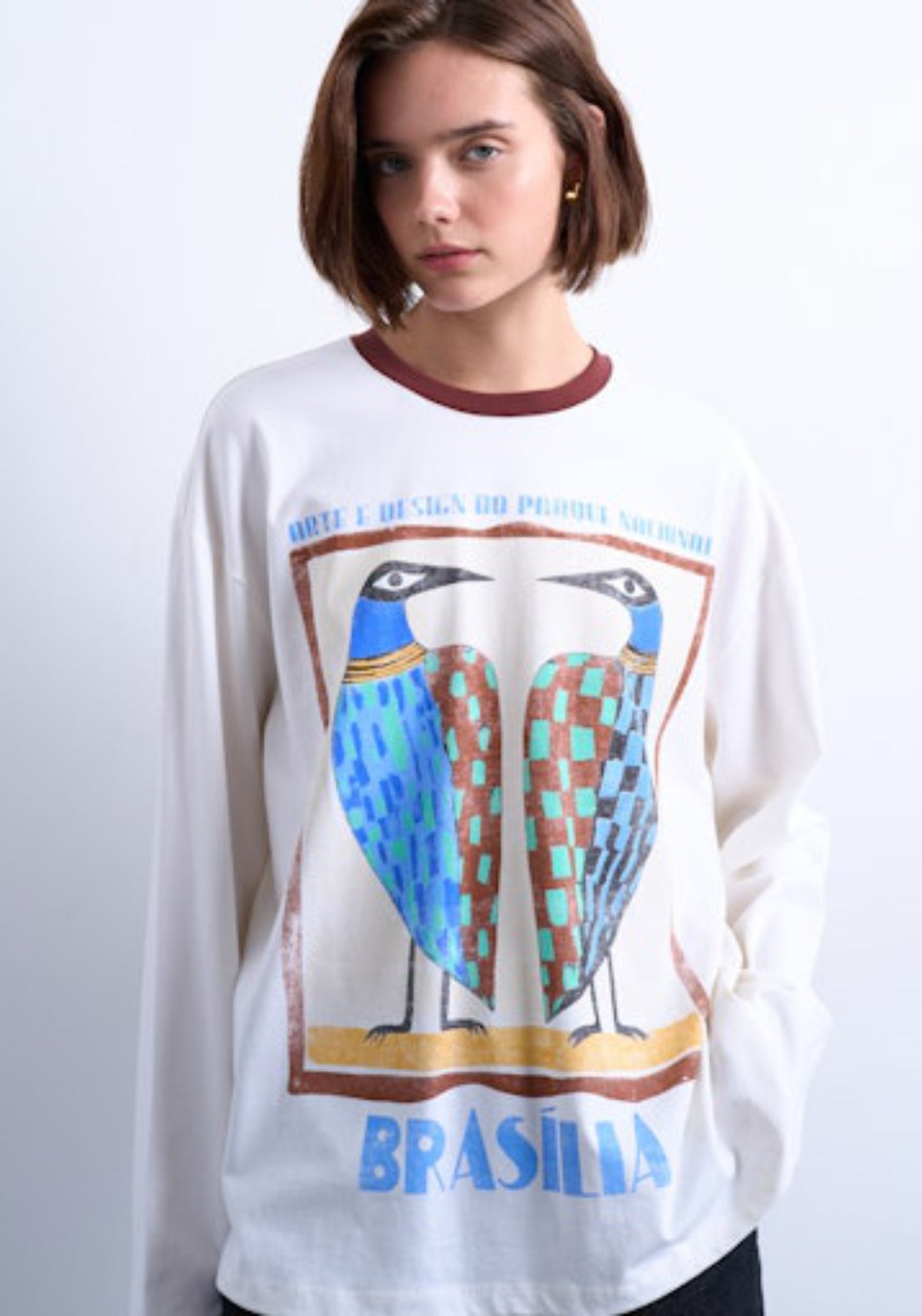Topshop Alberte Long Sleeve Graphic T-Shirt - Snow White 1 Shaws Department Stores
