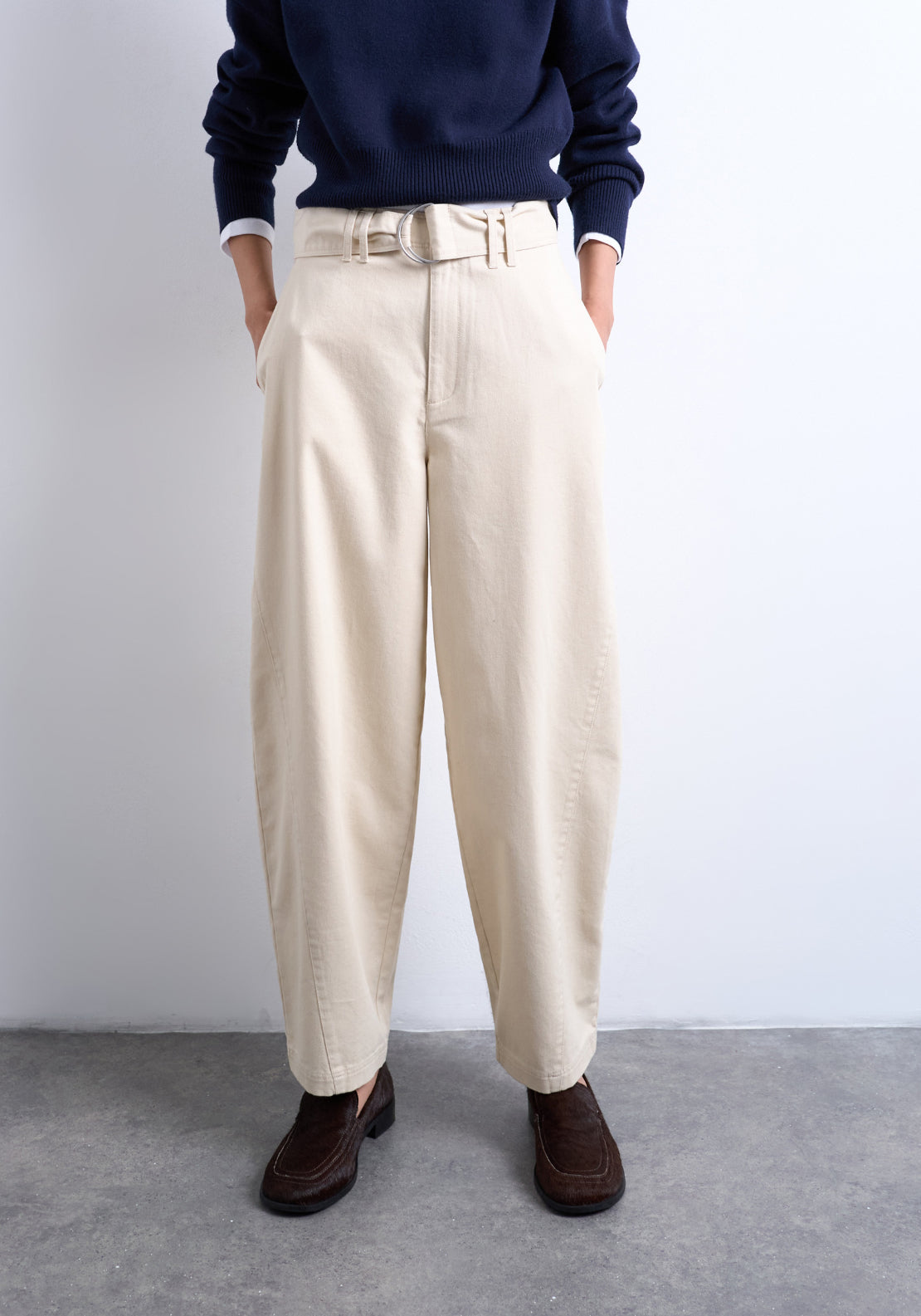 Topshop Belly High Waist Belted Trouser - Birch 1 Shaws Department Stores
