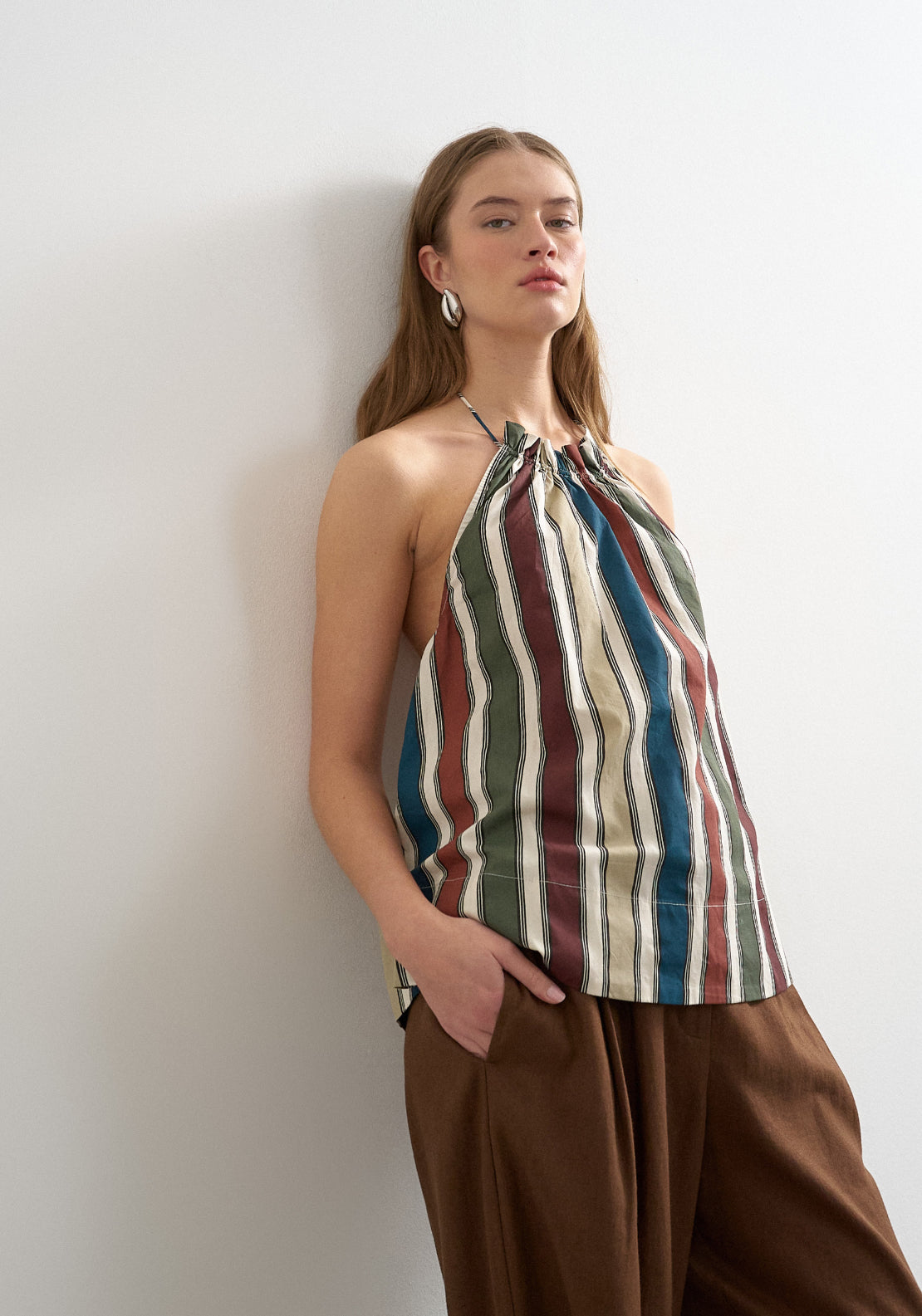 Topshop Cami Halter Neck Top - Chocolate Brown 1 Shaws Department Stores