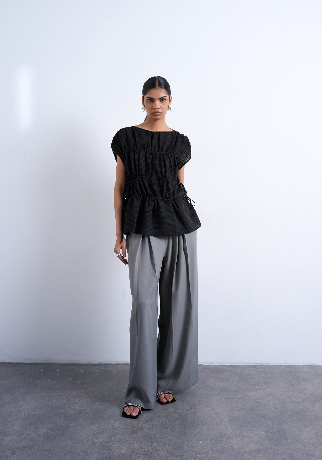 Topshop Ena Short Sleeve Tie Top - Black 4 Shaws Department Stores
