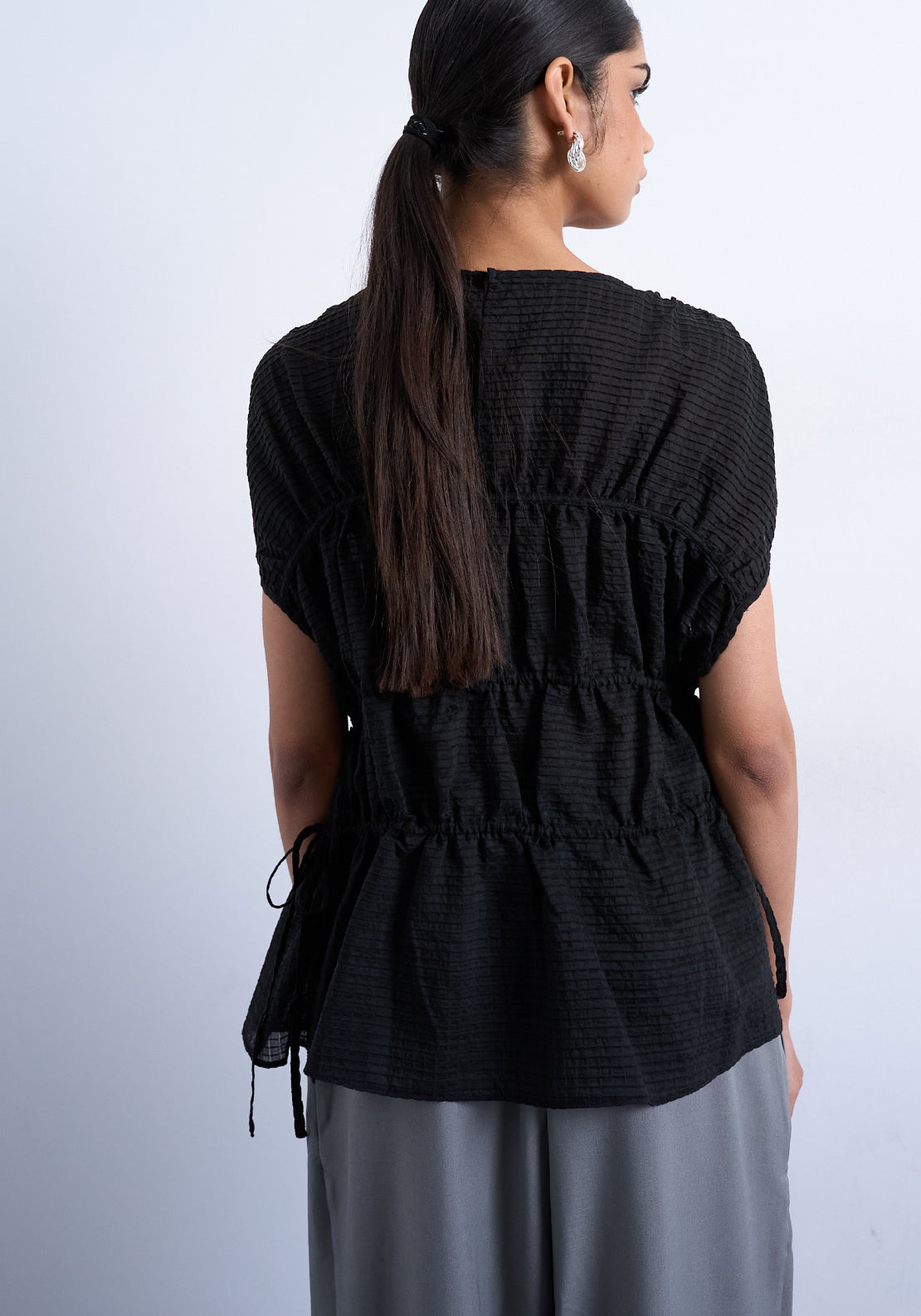 Topshop Ena Short Sleeve Tie Top - Black 2 Shaws Department Stores