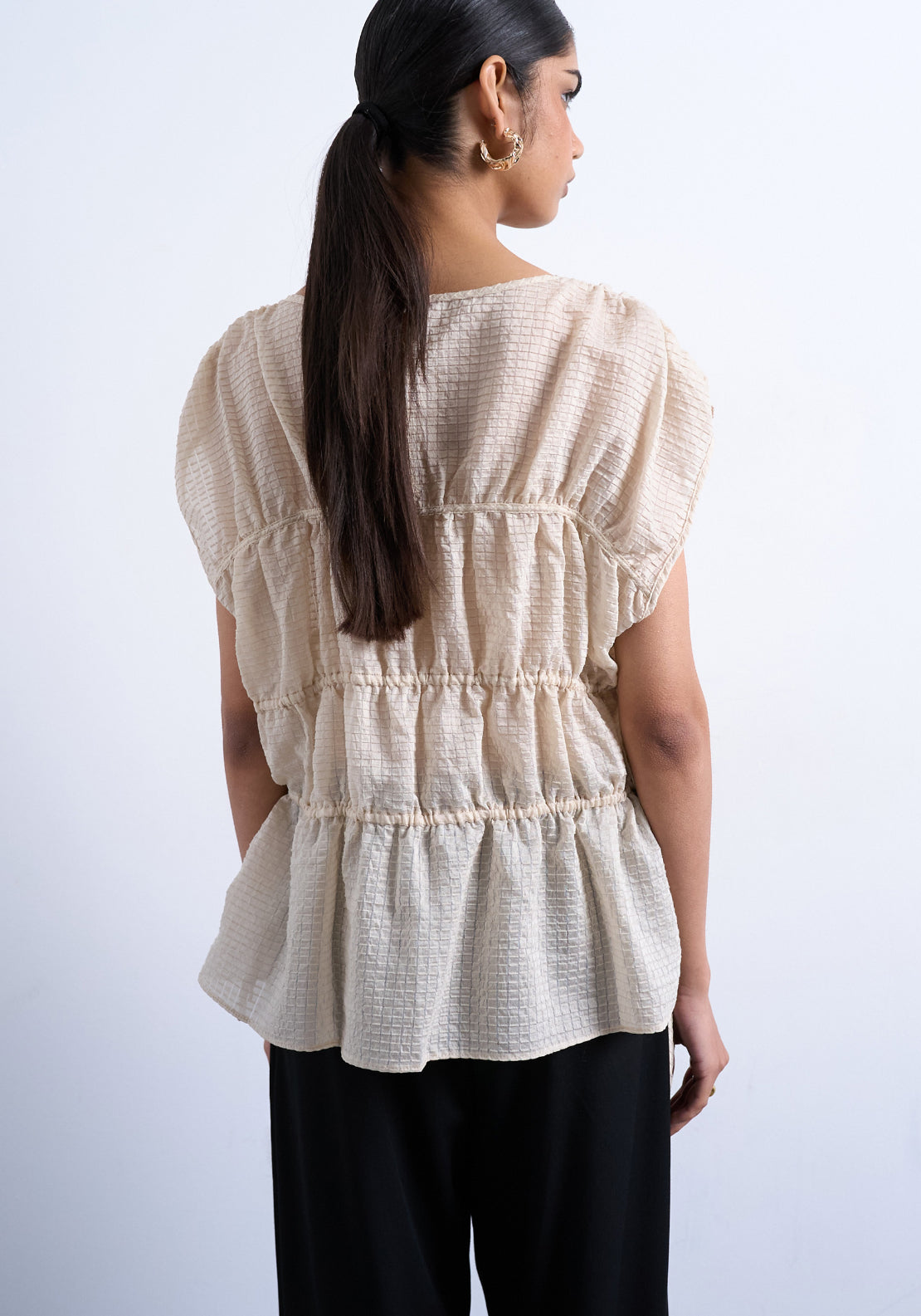 Topshop Ena Short Sleeve Tie Top - Ecru 2 Shaws Department Stores