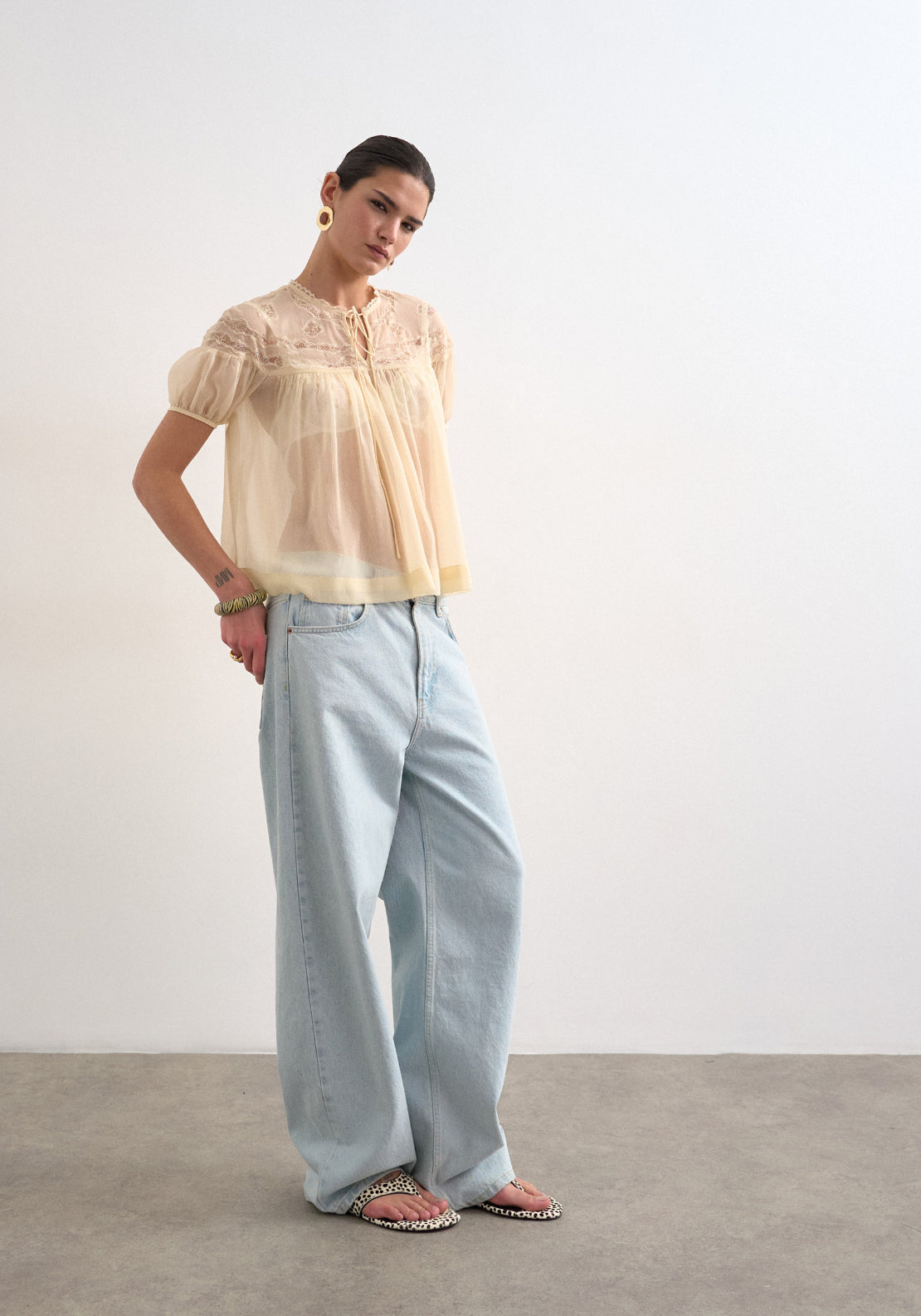 Topshop Layla Short Sleeve Lace Top - Pumice Stone 4 Shaws Department Stores