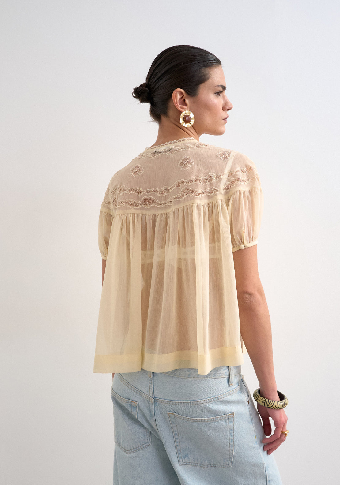Topshop Layla Short Sleeve Lace Top - Pumice Stone 2 Shaws Department Stores