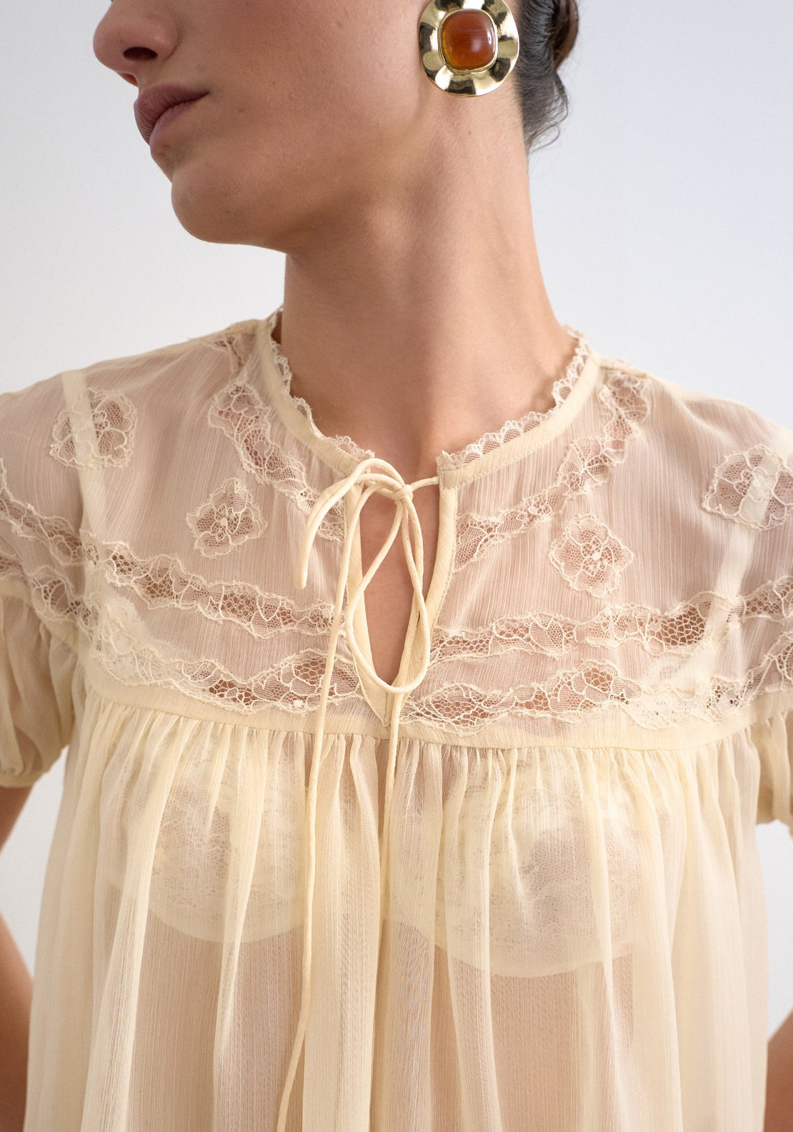Topshop Layla Short Sleeve Lace Top - Pumice Stone 3 Shaws Department Stores