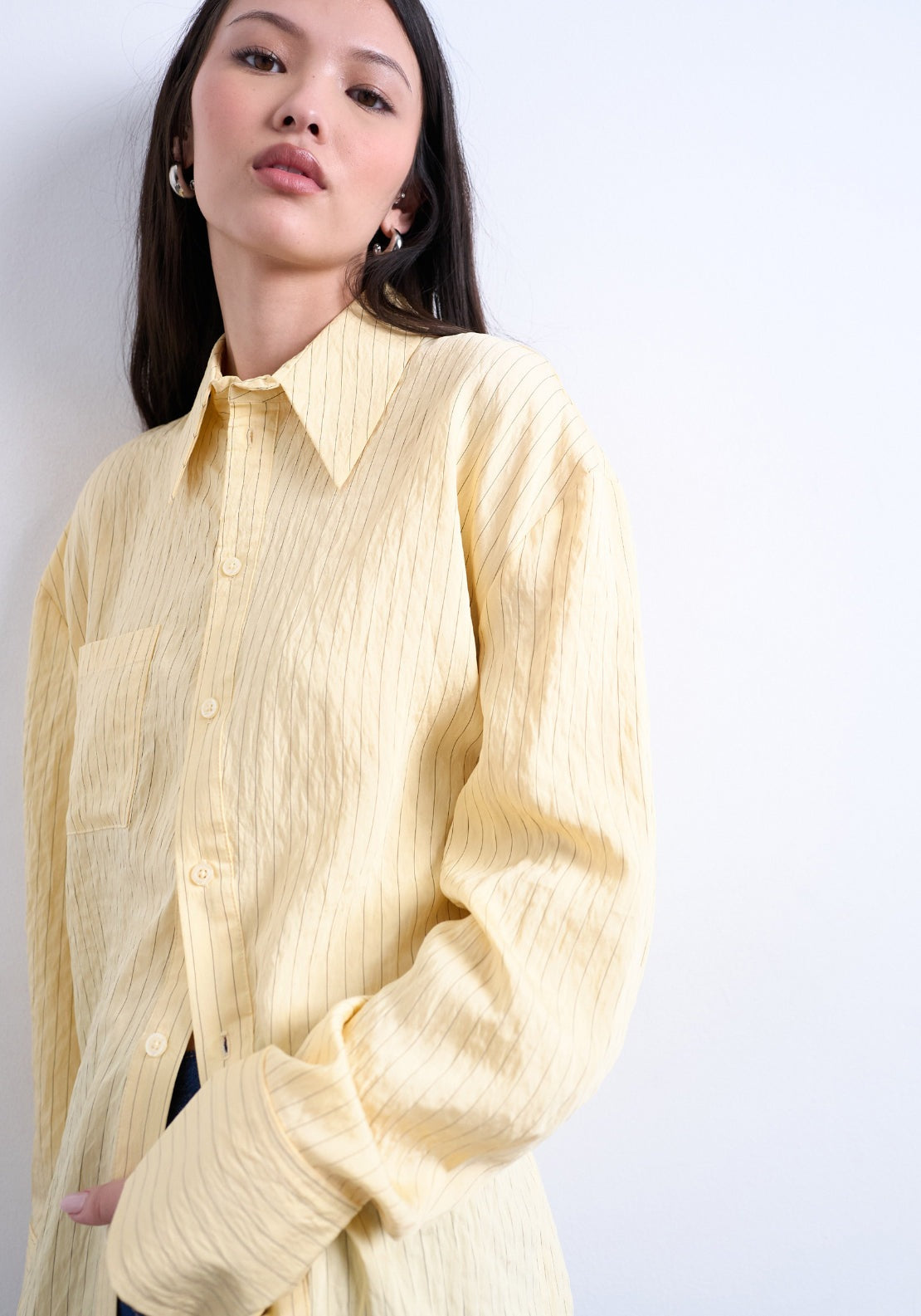 Topshop Sia Long Sleeve Asymetric Shirt - Yellow Cream 3 Shaws Department Stores