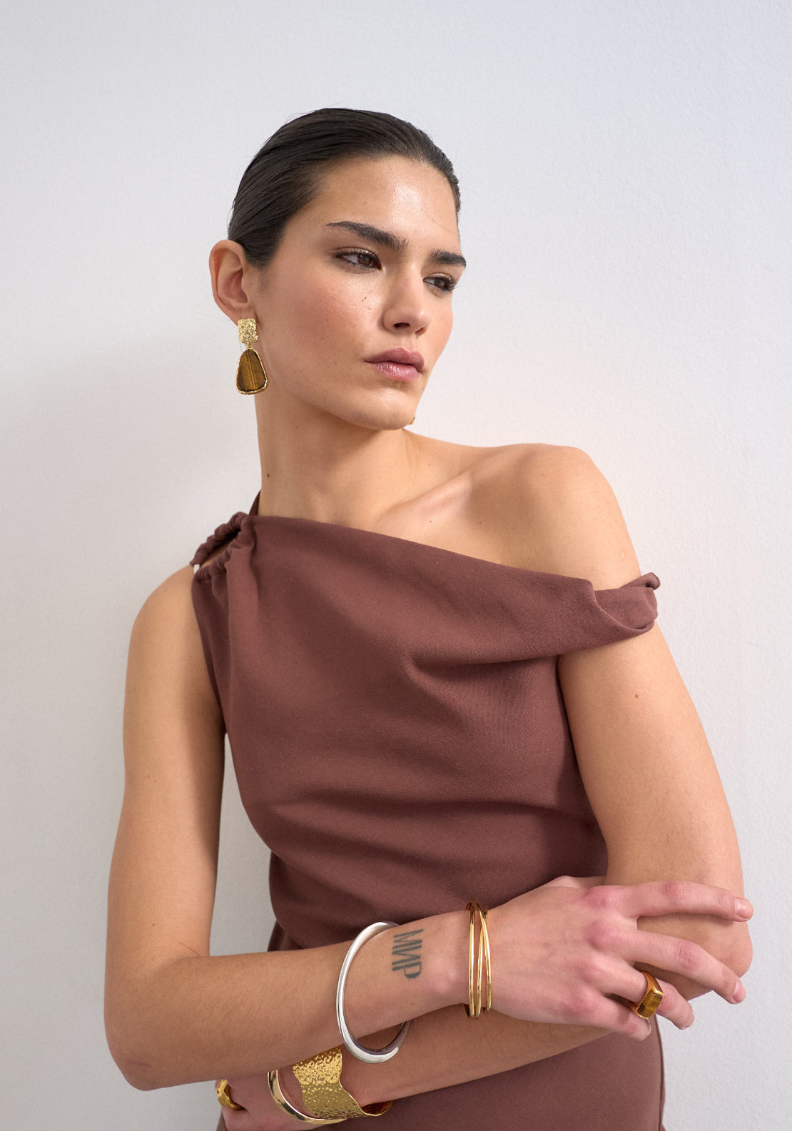 Topshop Talula Asymetric Top - Chocolate Brown 3 Shaws Department Stores