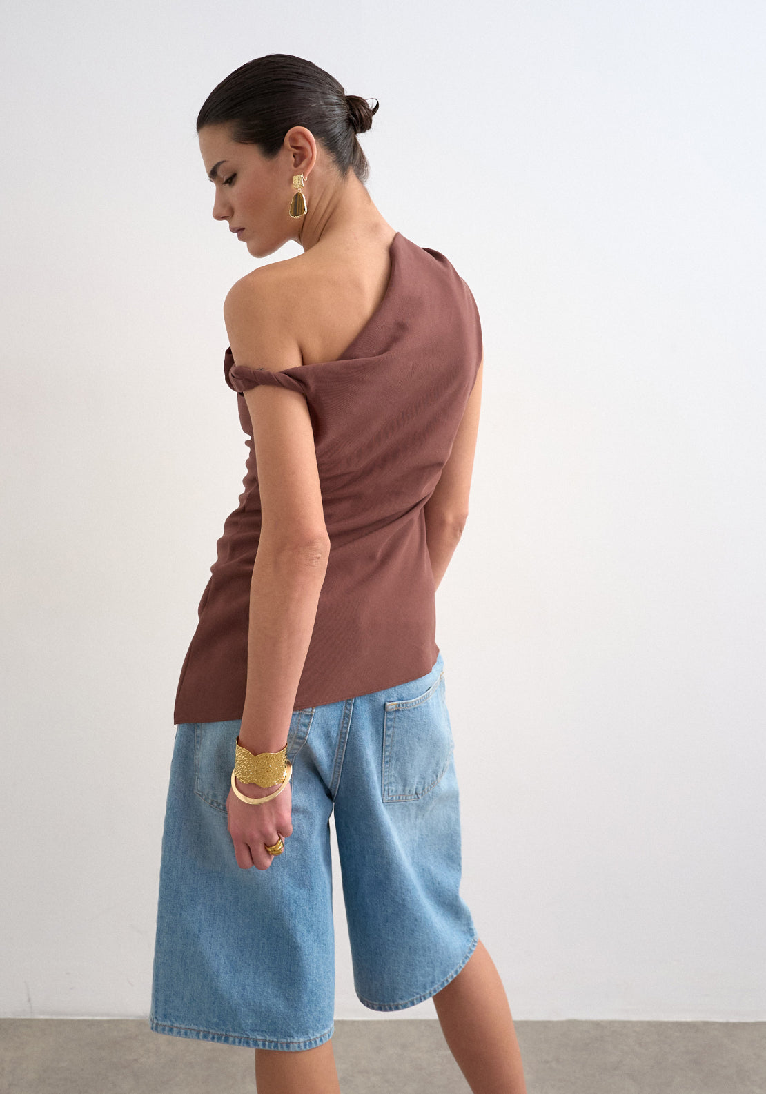 Topshop Talula Asymetric Top - Chocolate Brown 2 Shaws Department Stores