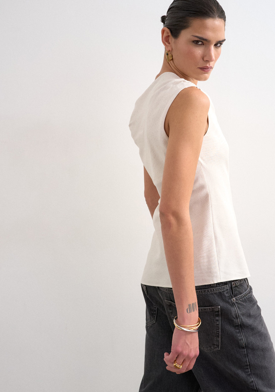 Topshop Talula Asymetric Top - Birch 2 Shaws Department Stores