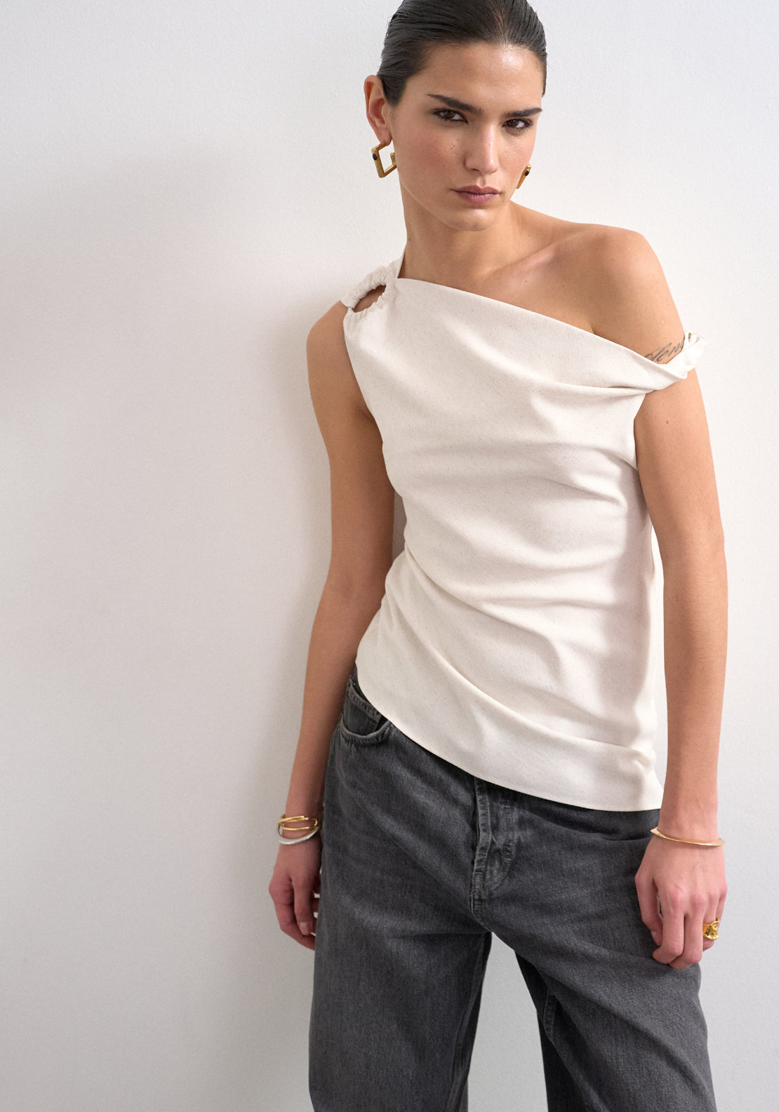 Topshop Talula Asymetric Top - Birch 1 Shaws Department Stores