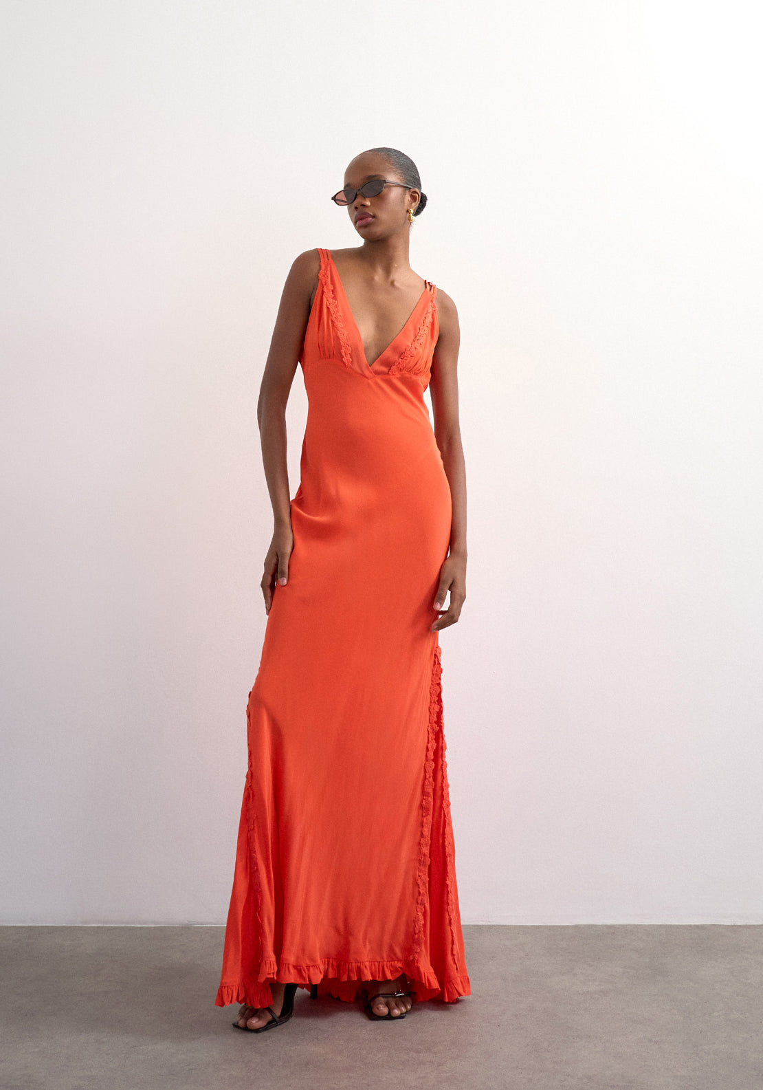 Topshop Penny Sleeveless Embroidered Maxi Dress - Vibrant Orange 4 Shaws Department Stores