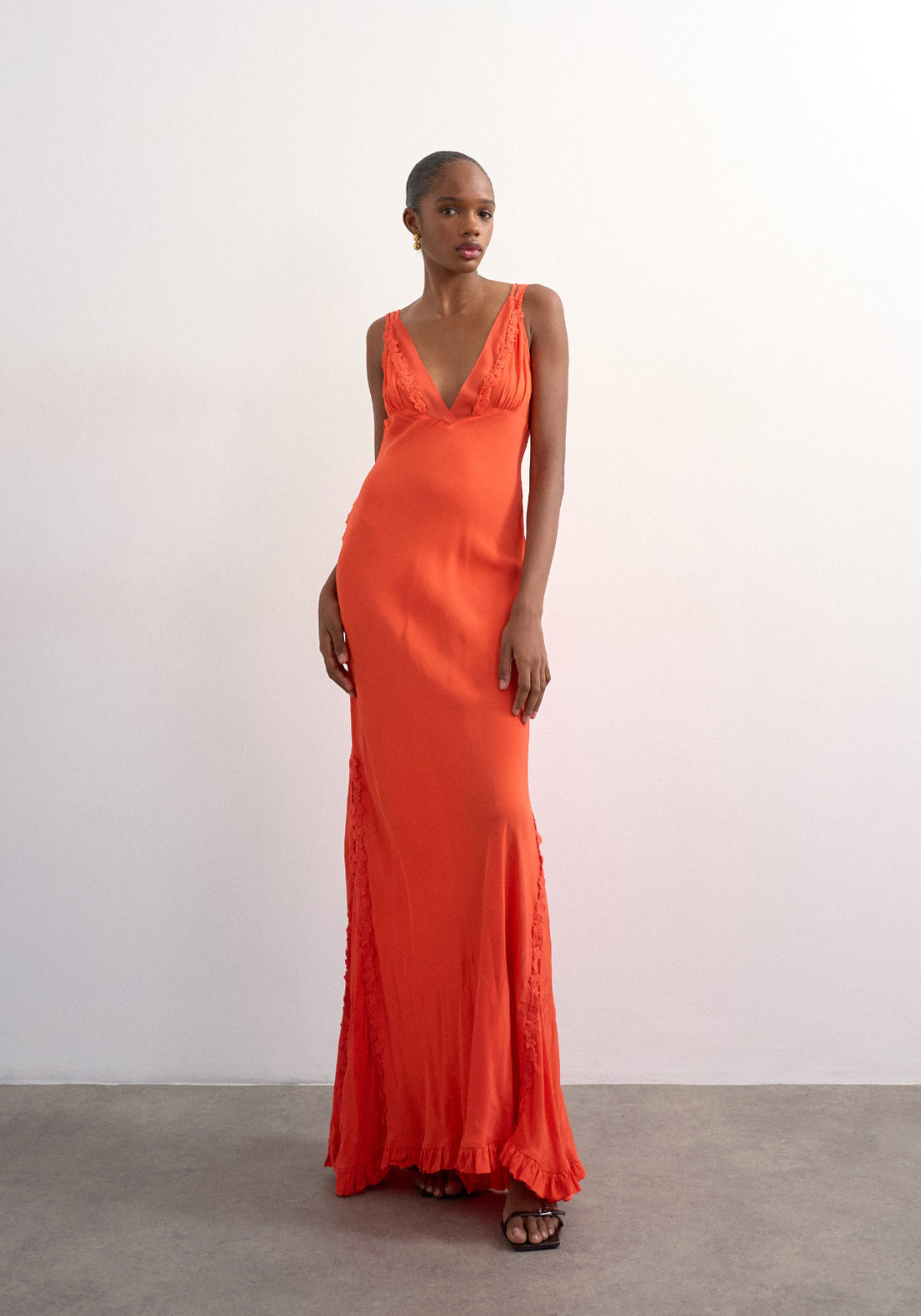 Topshop Penny Sleeveless Embroidered Maxi Dress - Vibrant Orange 1 Shaws Department Stores