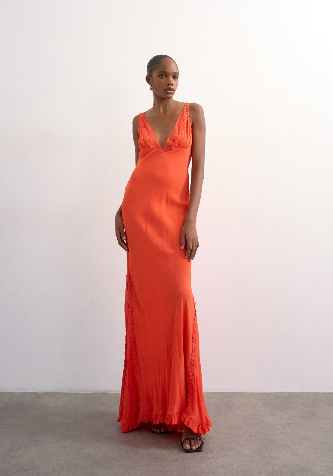 Topshop Penny Sleeveless Embroidered Maxi Dress - Vibrant Orange 1 Shaws Department Stores