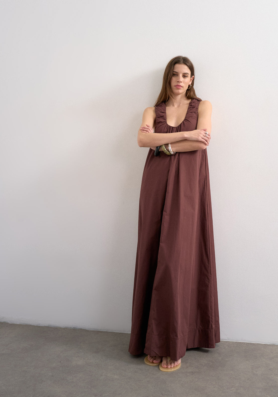 Topshop Runi Sleeveless Maxi Dress - Chocolate Brown 1 Shaws Department Stores