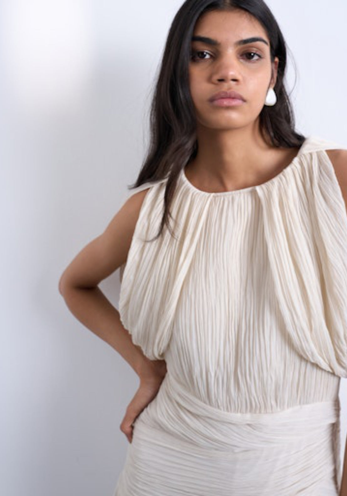 Topshop Svea Short Sleeve Drape Mini Dress - Snow White 3 Shaws Department Stores