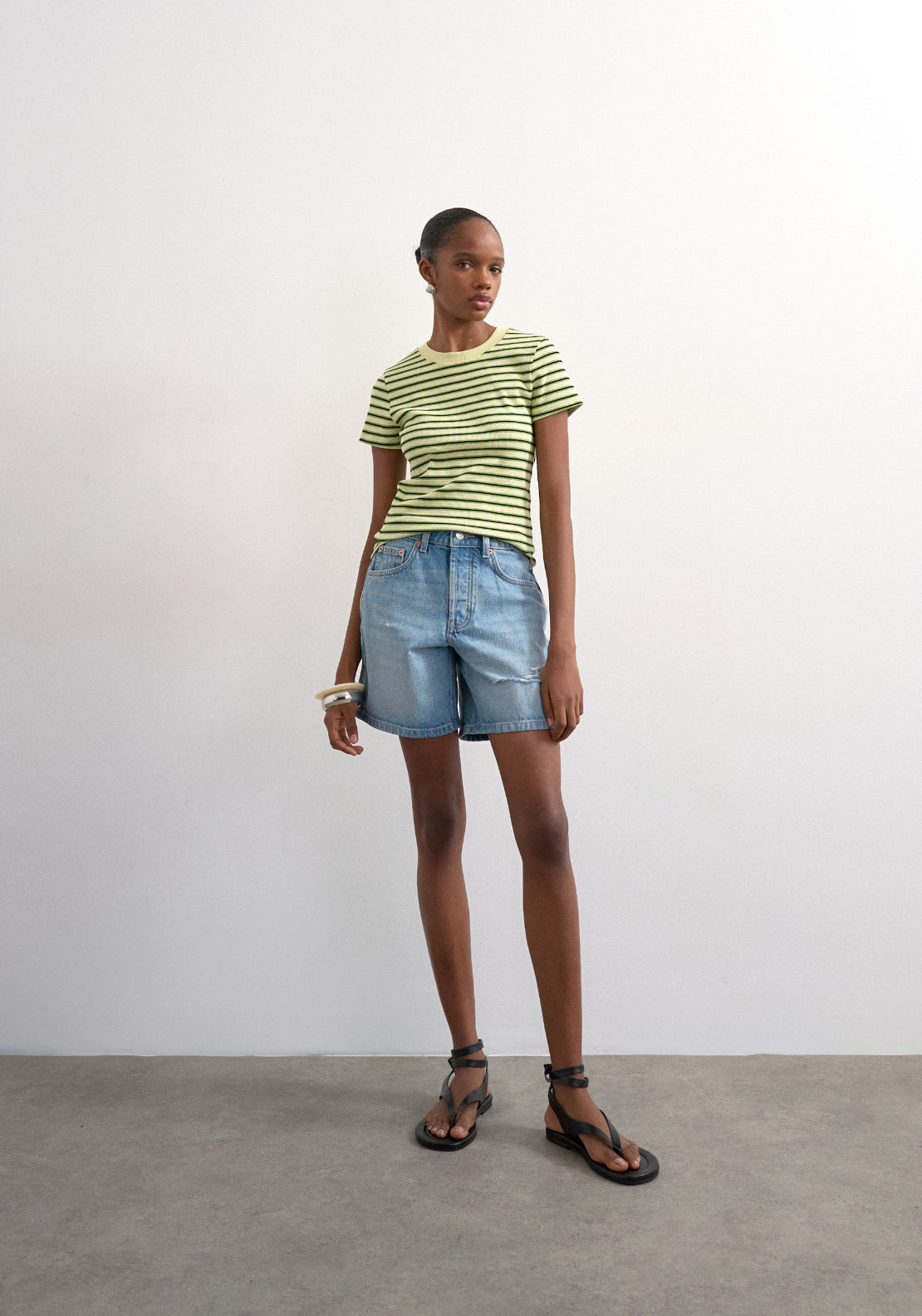 Topshop Sally Short Sleeve Stripe Rib Short Tee - Bright Green 4 Shaws Department Stores