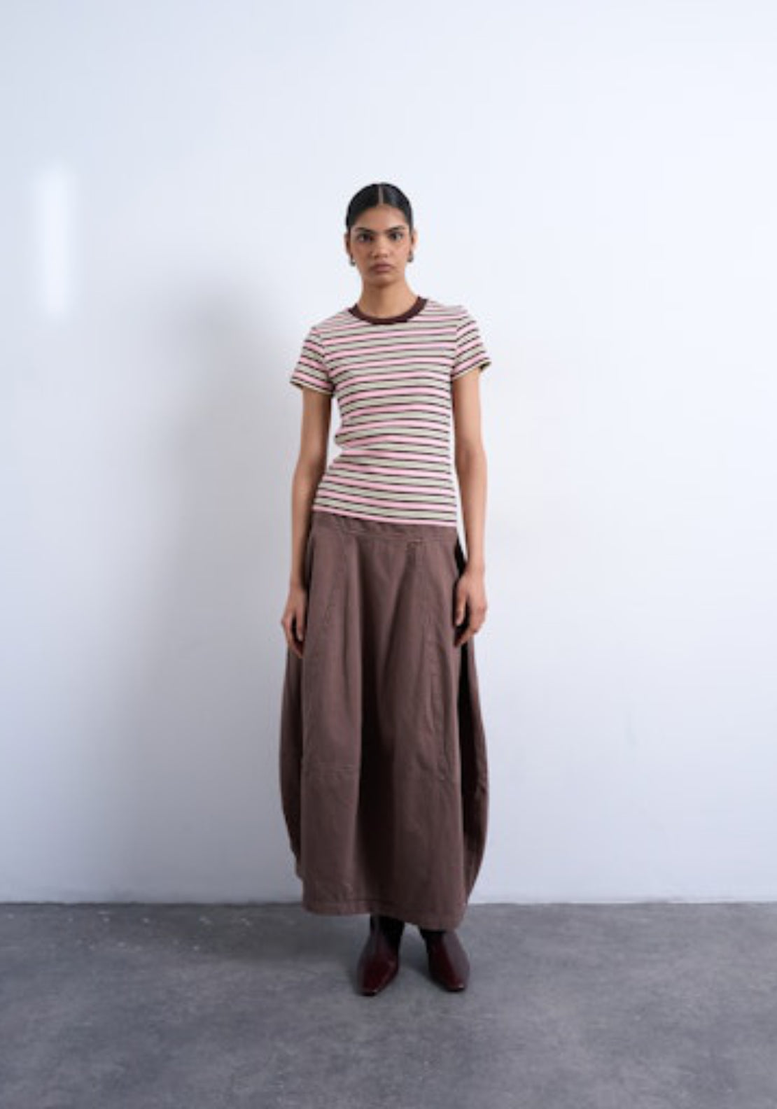 Topshop Sally Short Sleeve Stripe Rib Short Tee - Pink Cosmos 4 Shaws Department Stores