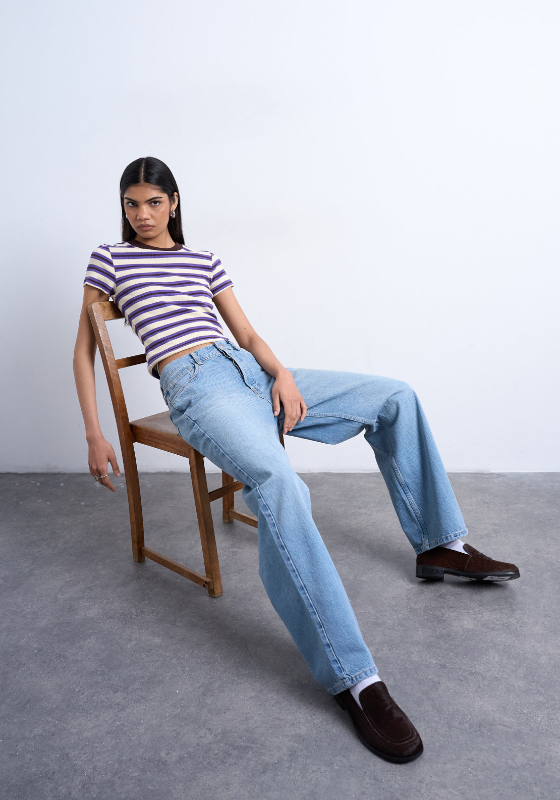 Topshop Sally Short Sleeve Stripe Rib Short Tee - Dahlia Purple 4 Shaws Department Stores