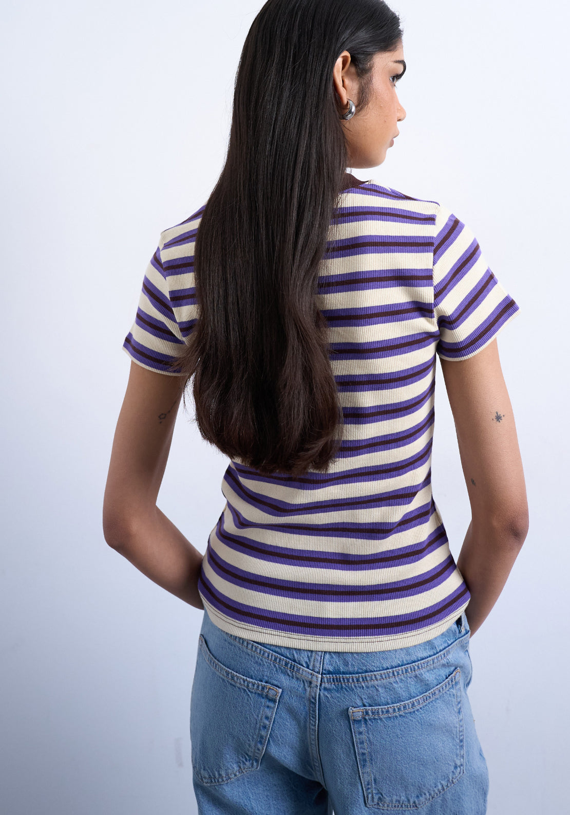 Topshop Sally Short Sleeve Stripe Rib Short Tee - Dahlia Purple 2 Shaws Department Stores