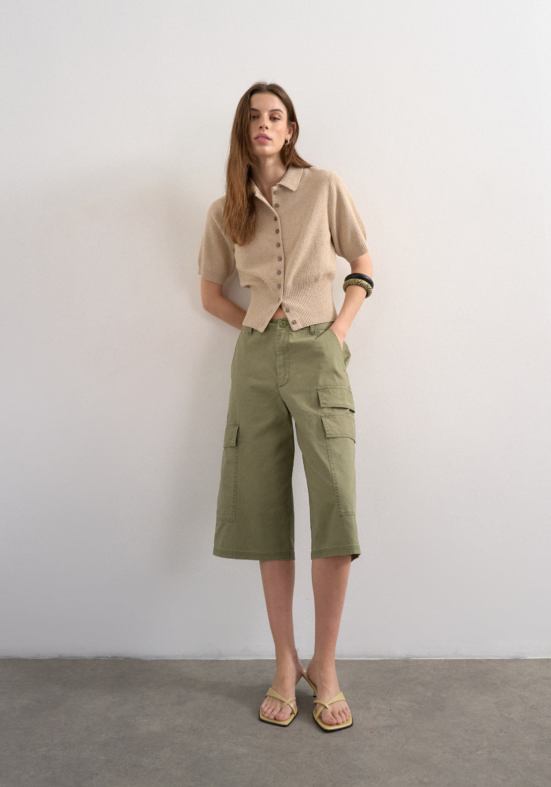 Topshop Kylie Short Sleeve Cinch Waist Polo Pullover - Oatmeal 4 Shaws Department Stores