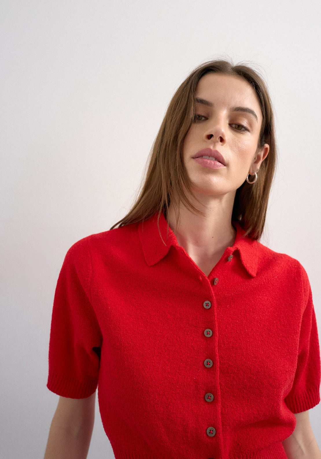 Topshop Kylie Short Sleeve Cinch Waist Polo Pullover - Rio Red 3 Shaws Department Stores
